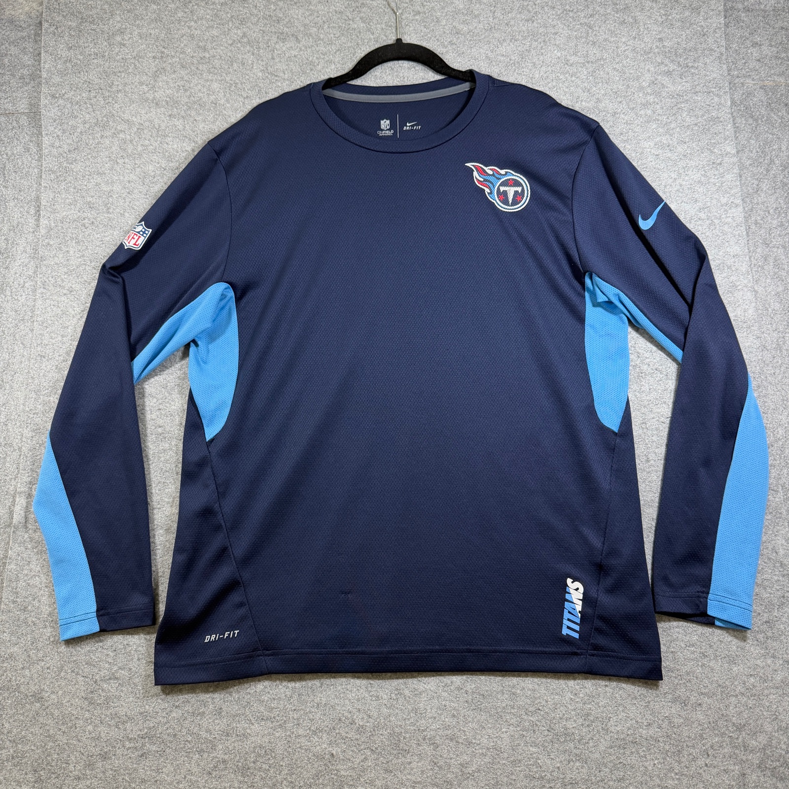 Nike Titans Long Sleeve Shirt Mens XL Navy Dri-Fit NFL Onfield Team Logo Tee