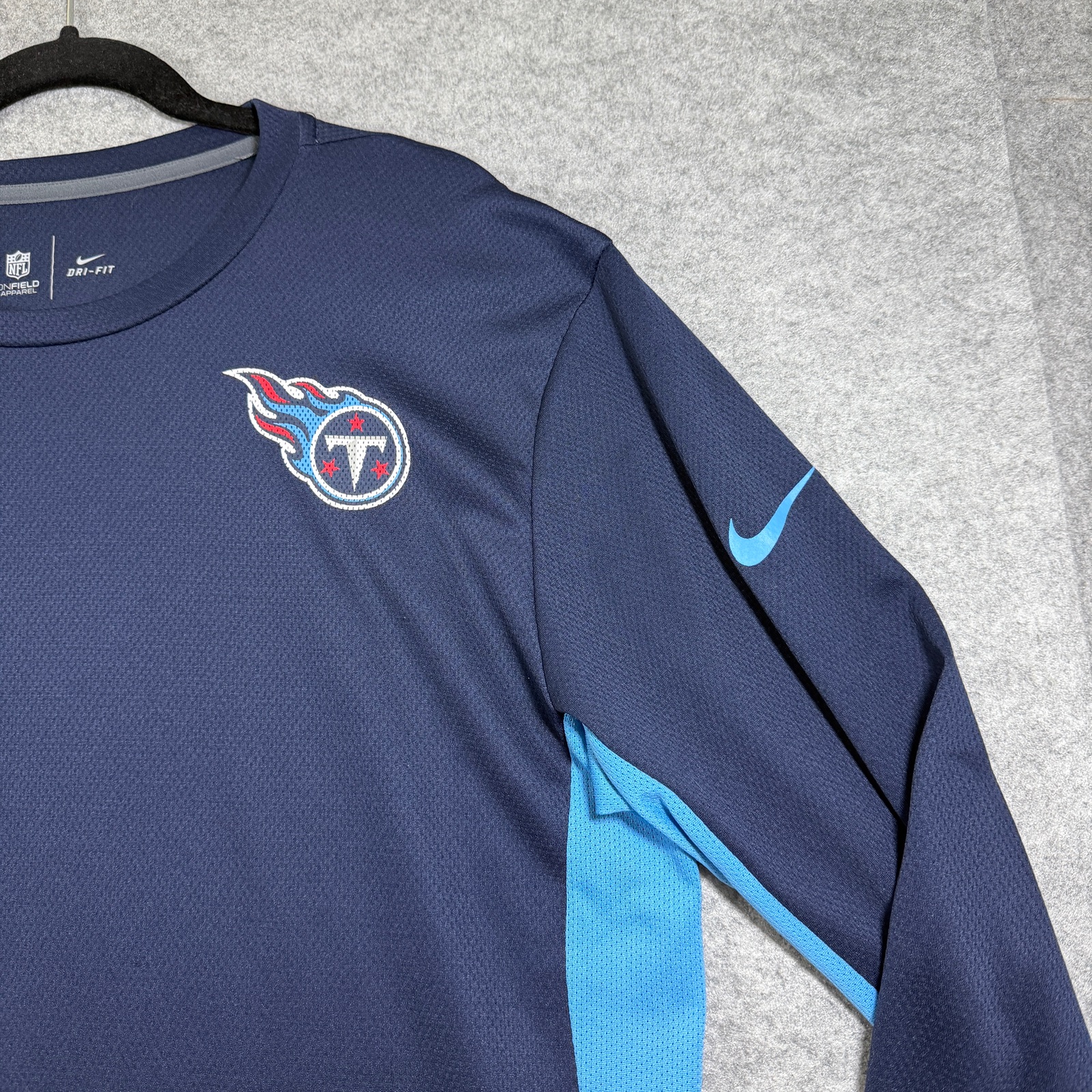 Nike Titans Long Sleeve Shirt Mens XL Navy Dri-Fit NFL Onfield Team Logo Tee thumbnail 9
