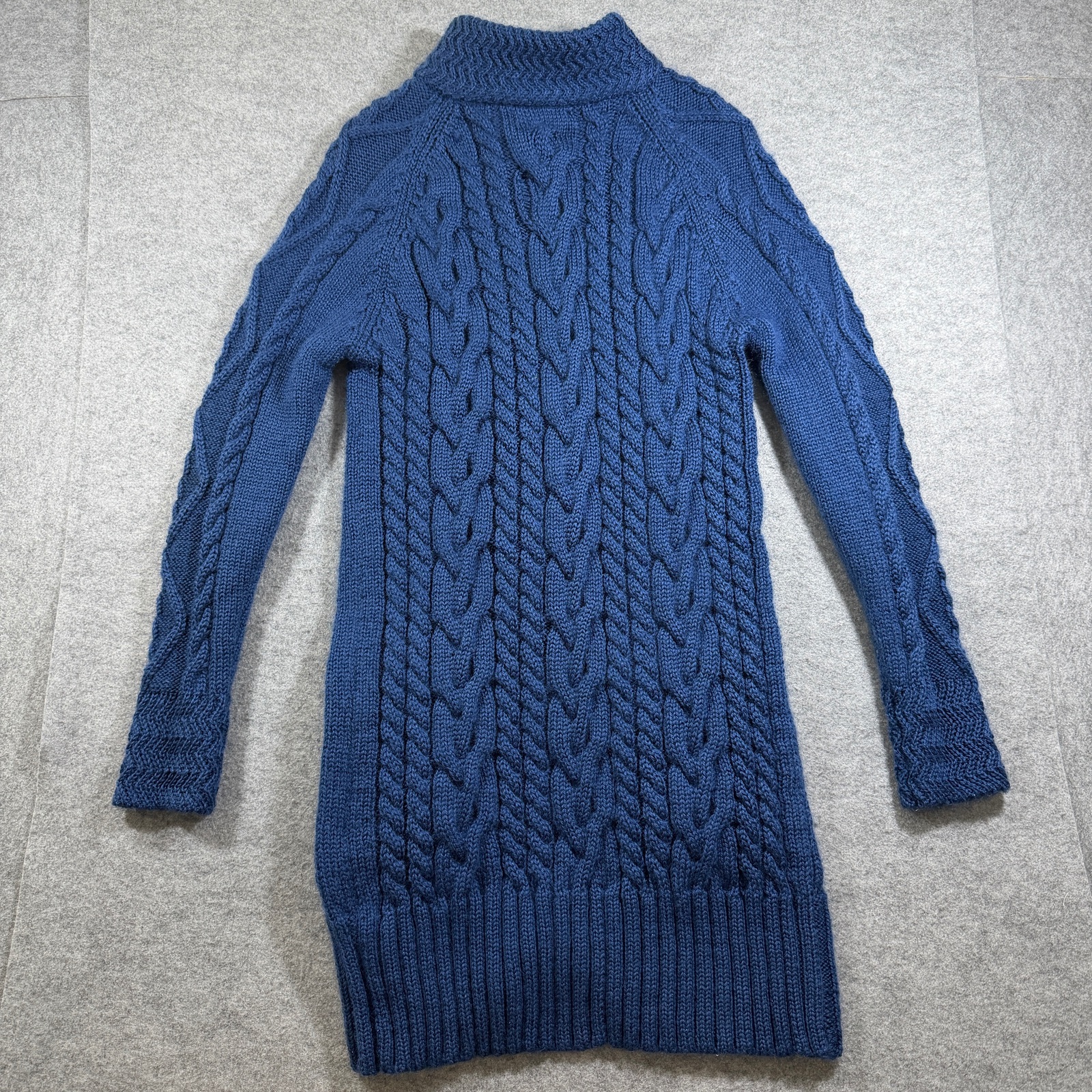WoolOvers 100% Wool Cable Knit Cardigan Womens L Navy Mock Neck Button Front thumbnail 2