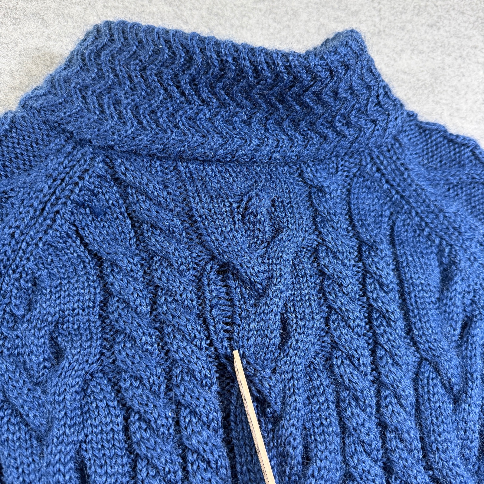 WoolOvers 100% Wool Cable Knit Cardigan Womens L Navy Mock Neck Button Front thumbnail 3