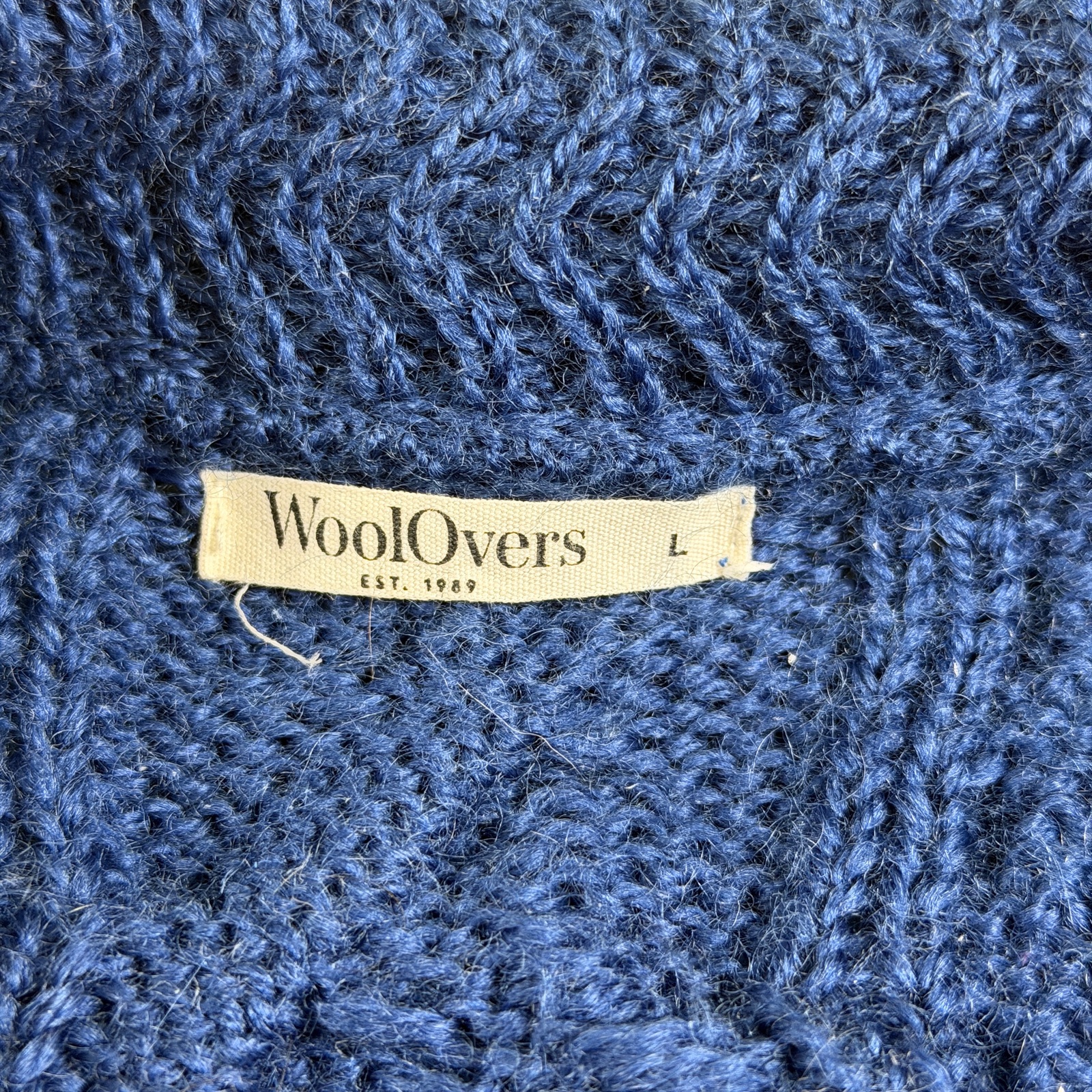 WoolOvers 100% Wool Cable Knit Cardigan Womens L Navy Mock Neck Button Front thumbnail 4