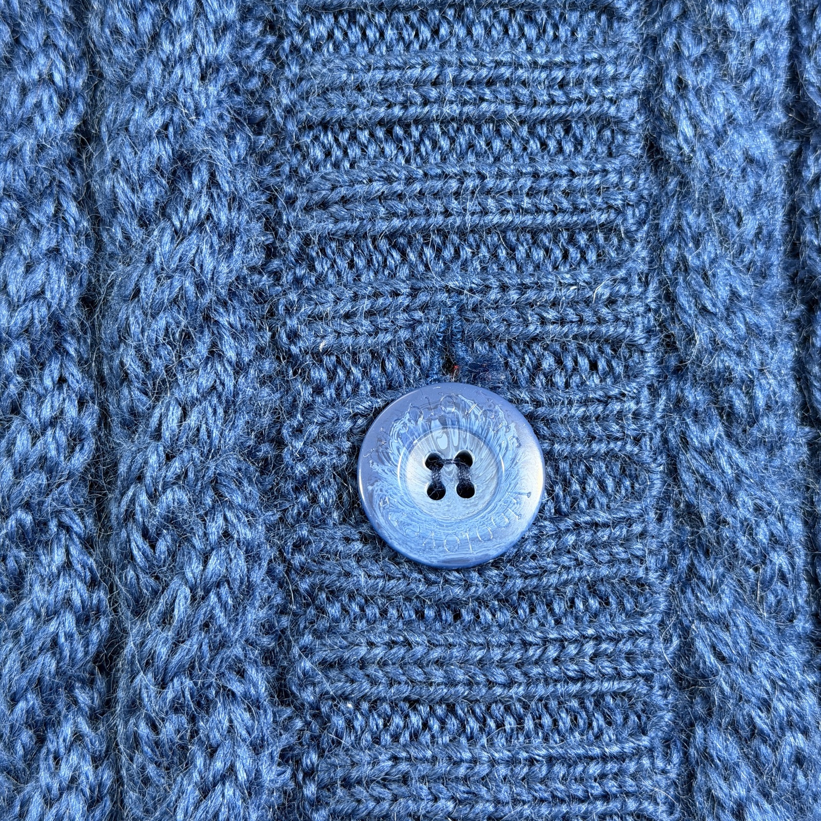 WoolOvers 100% Wool Cable Knit Cardigan Womens L Navy Mock Neck Button Front thumbnail 9
