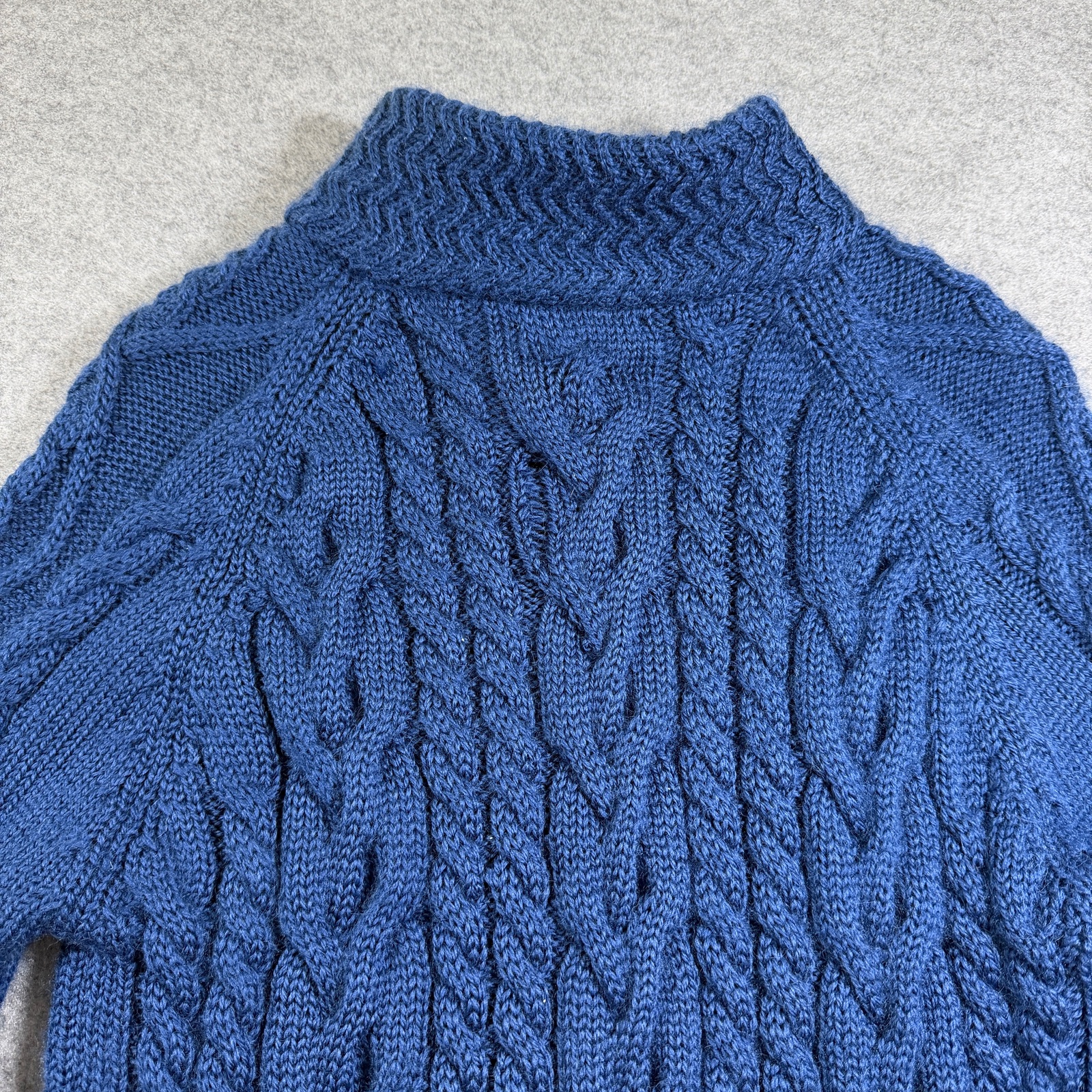 WoolOvers 100% Wool Cable Knit Cardigan Womens L Navy Mock Neck Button Front thumbnail 10