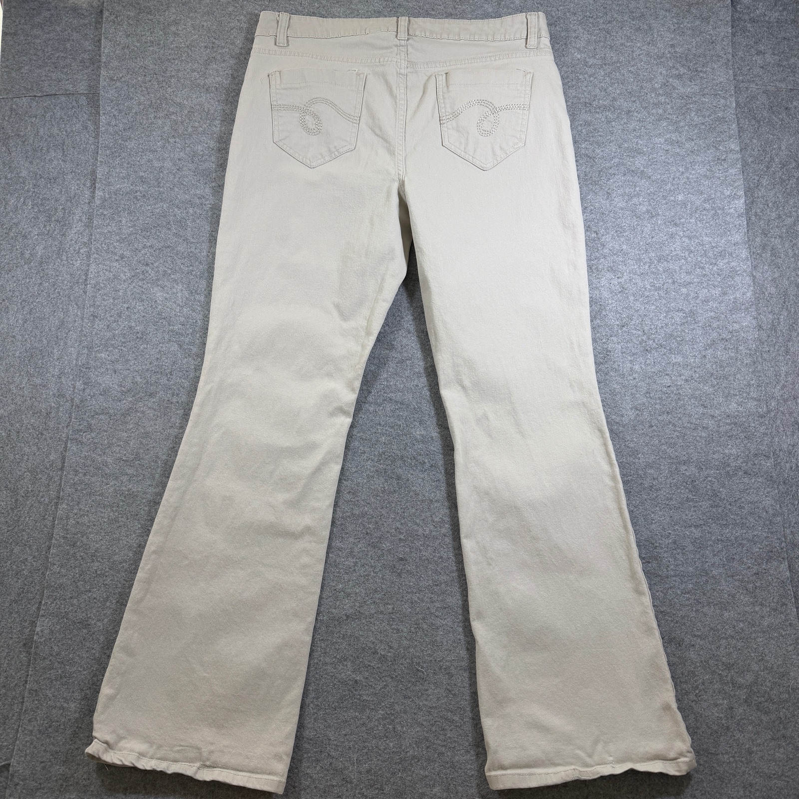 Smith's Dungarees Bootcut Jeans Womens 12 Cream Stretch Cotton Denim Pants thumbnail 2