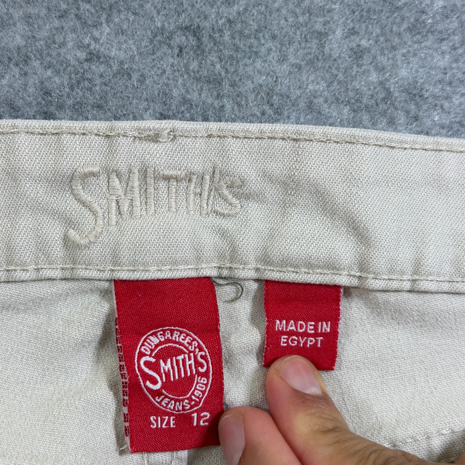 Smith's Dungarees Bootcut Jeans Womens 12 Cream Stretch Cotton Denim Pants thumbnail 5