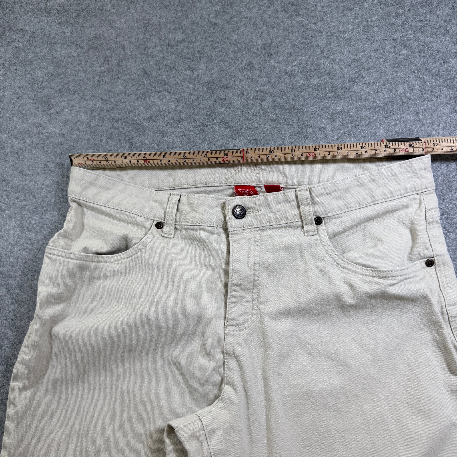 Smith's Dungarees Bootcut Jeans Womens 12 Cream Stretch Cotton Denim Pants thumbnail 6