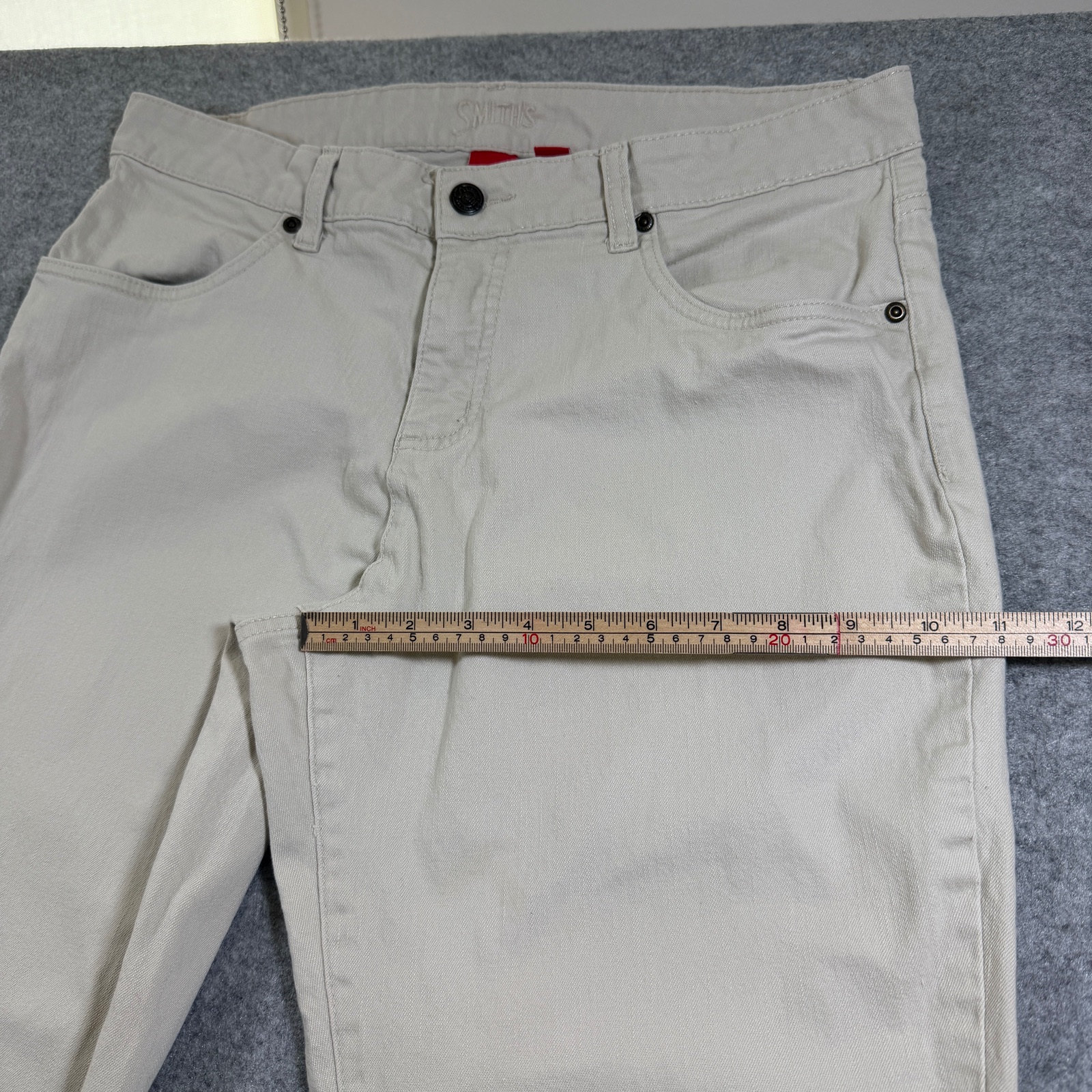 Smith's Dungarees Bootcut Jeans Womens 12 Cream Stretch Cotton Denim Pants thumbnail 8