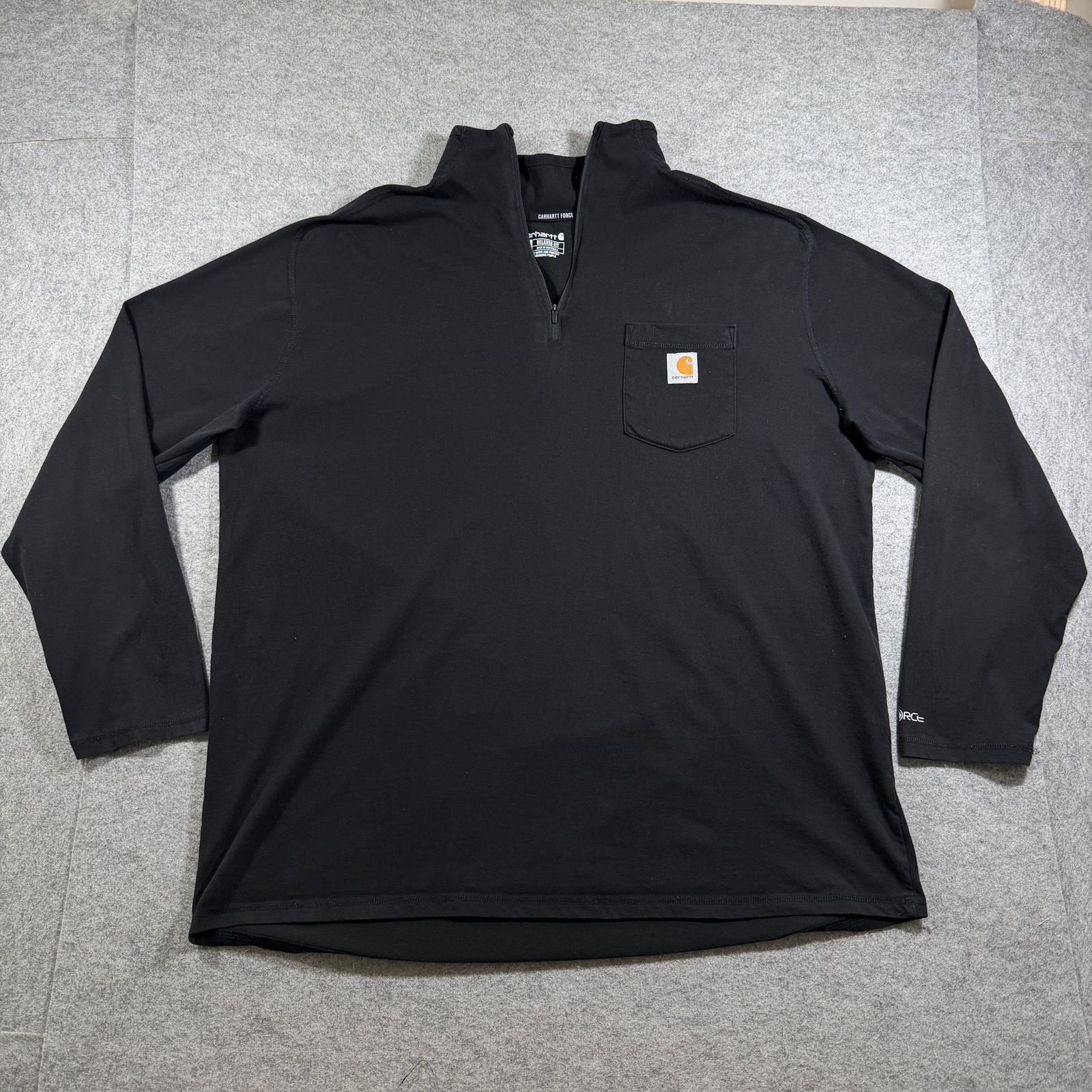 Carhartt Force Quarter Zip Pullover Mens 2XL Black Relaxed Fit Chest Pocket Logo