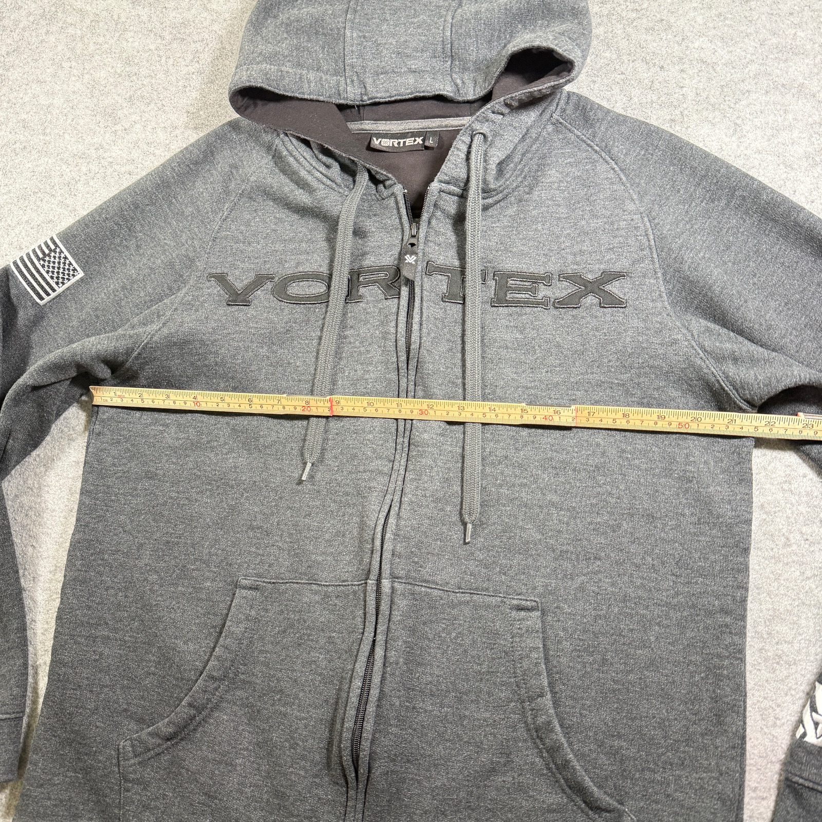 Vortex Full Zip Hoodie Mens L Dark Gray Heavyweight Fleece Flag Patch Outdoor thumbnail 6