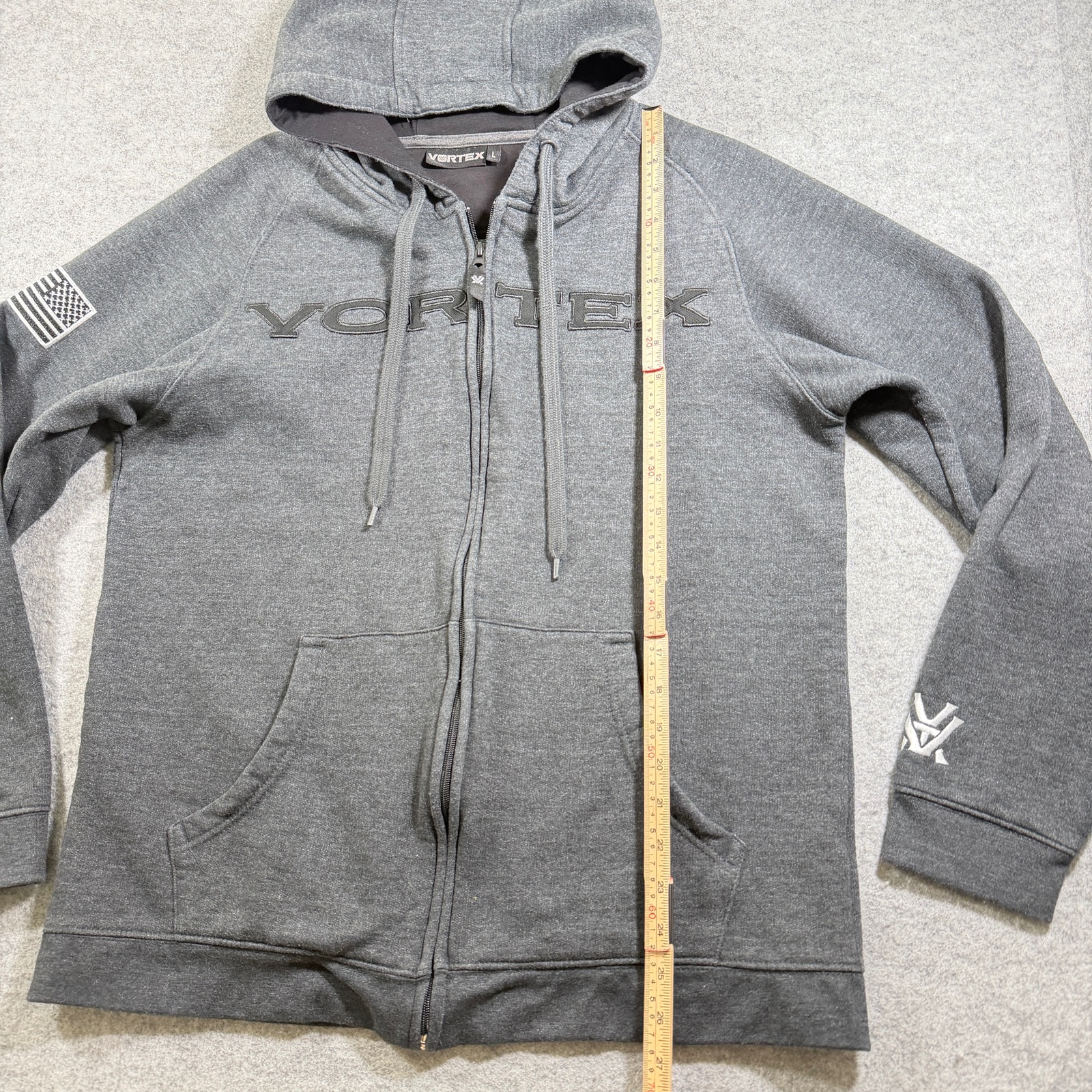 Vortex Full Zip Hoodie Mens L Dark Gray Heavyweight Fleece Flag Patch Outdoor thumbnail 7
