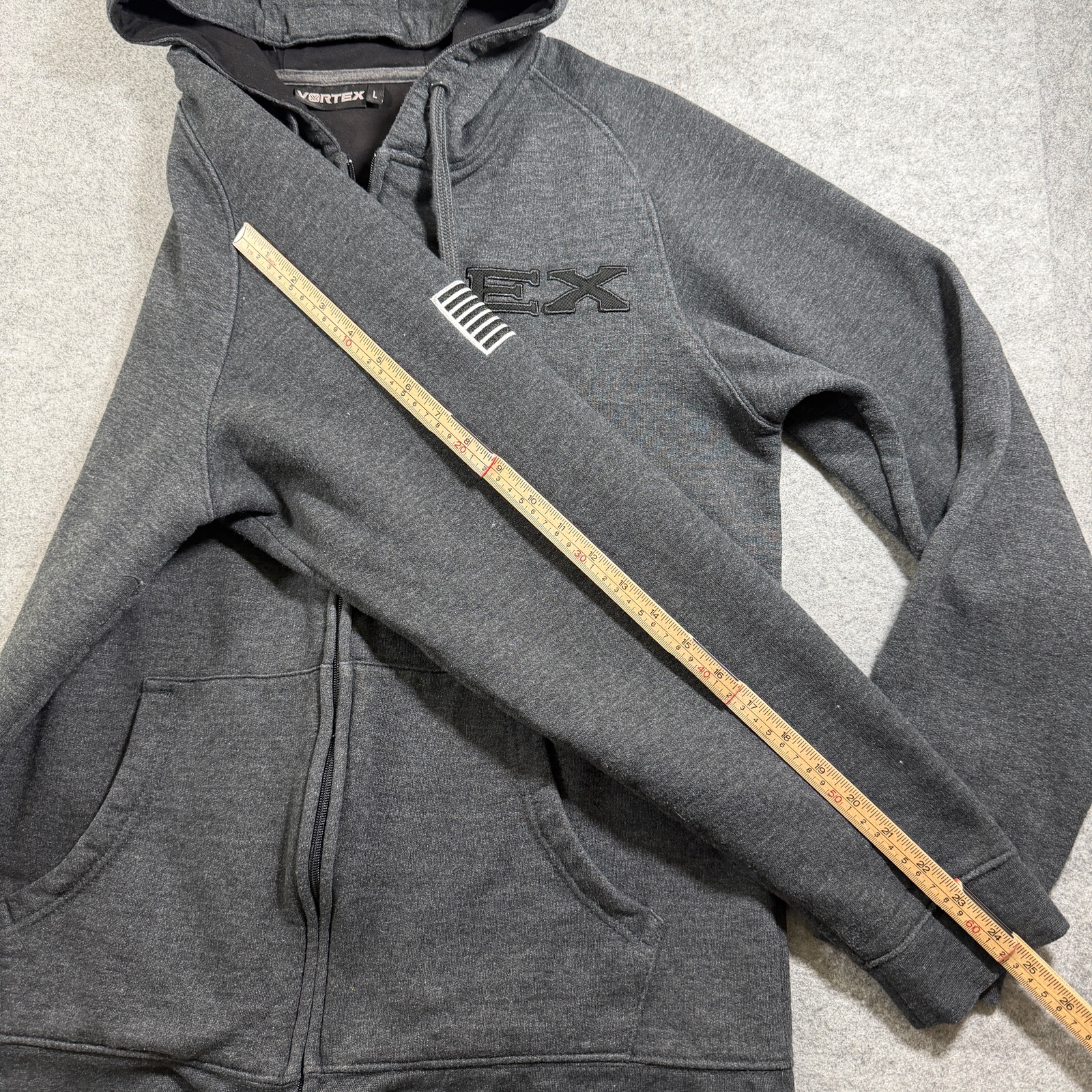 Vortex Full Zip Hoodie Mens L Dark Gray Heavyweight Fleece Flag Patch Outdoor thumbnail 8