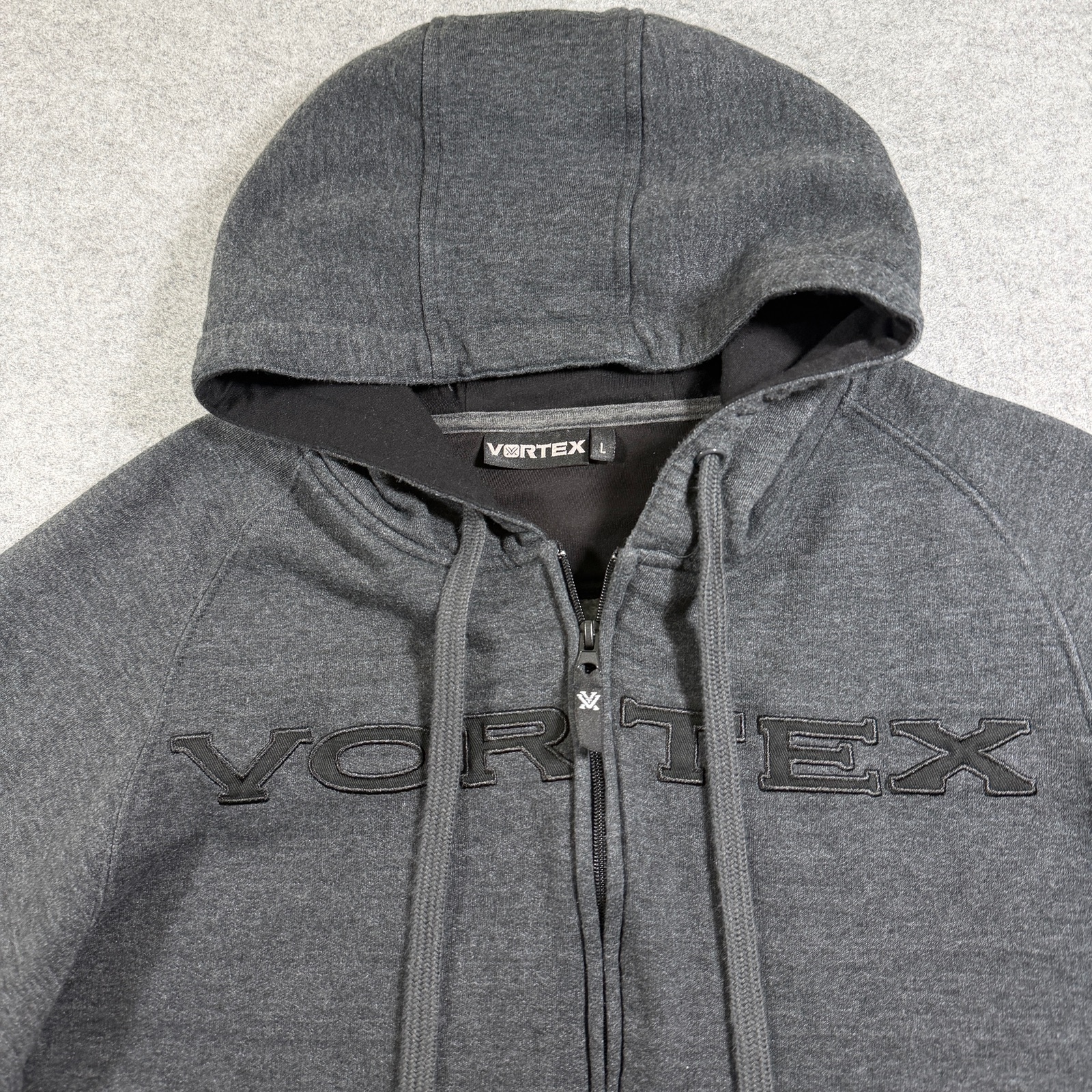 Vortex Full Zip Hoodie Mens L Dark Gray Heavyweight Fleece Flag Patch Outdoor thumbnail 9