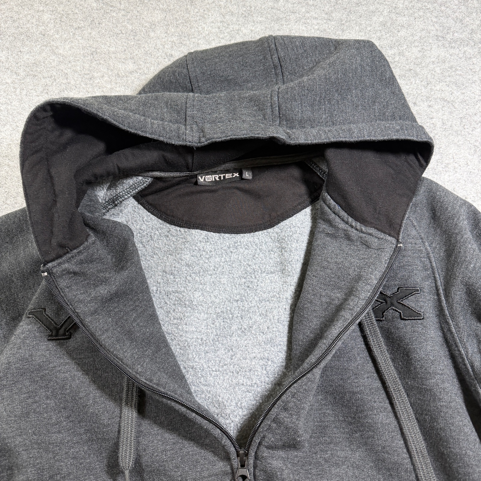 Vortex Full Zip Hoodie Mens L Dark Gray Heavyweight Fleece Flag Patch Outdoor thumbnail 12