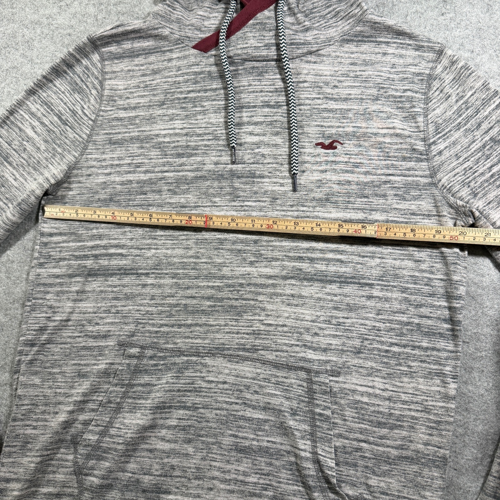 Hollister Hoodie Mens M Gray Heather Maroon Trim Lightweight Cotton Pullover thumbnail 6