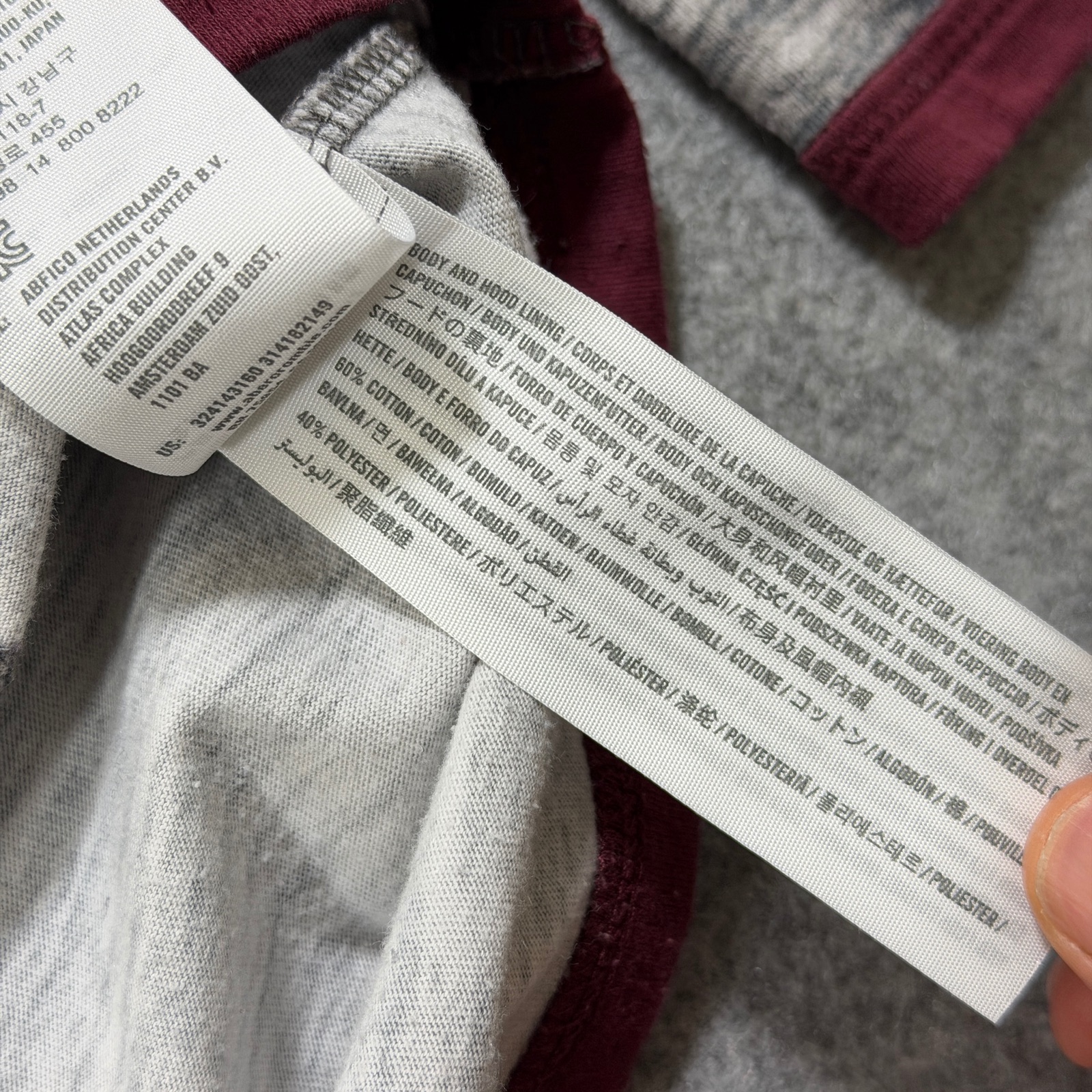 Hollister Hoodie Mens M Gray Heather Maroon Trim Lightweight Cotton Pullover thumbnail 8