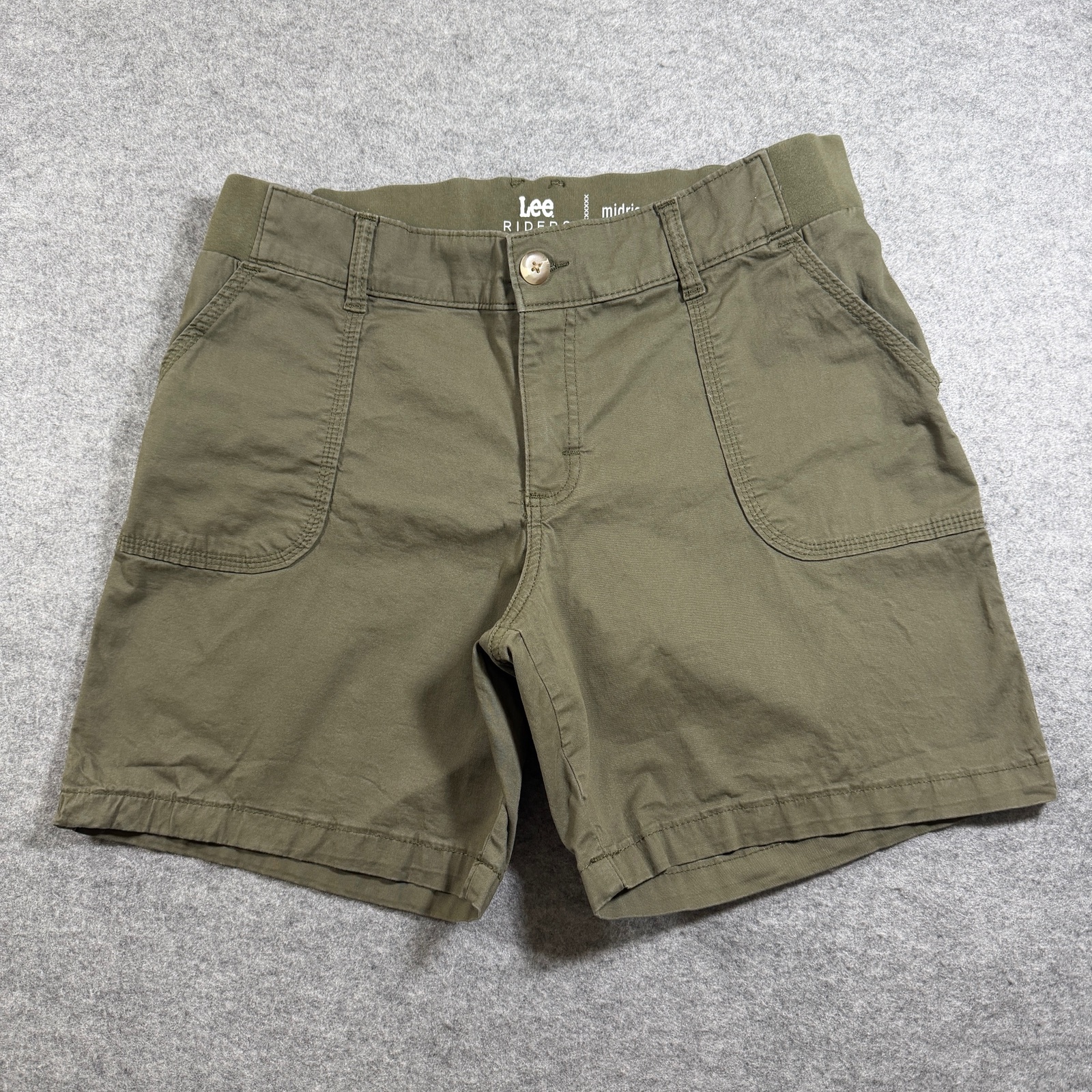 Lee Riders Shorts Womens 12 Olive Green Midrise Cotton Stretch Patch Pockets