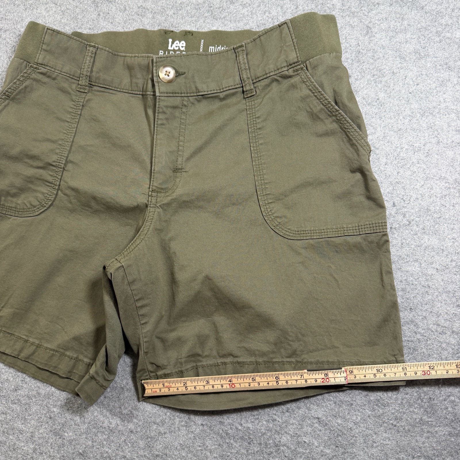 Lee Riders Shorts Womens 12 Olive Green Midrise Cotton Stretch Patch Pockets thumbnail 8