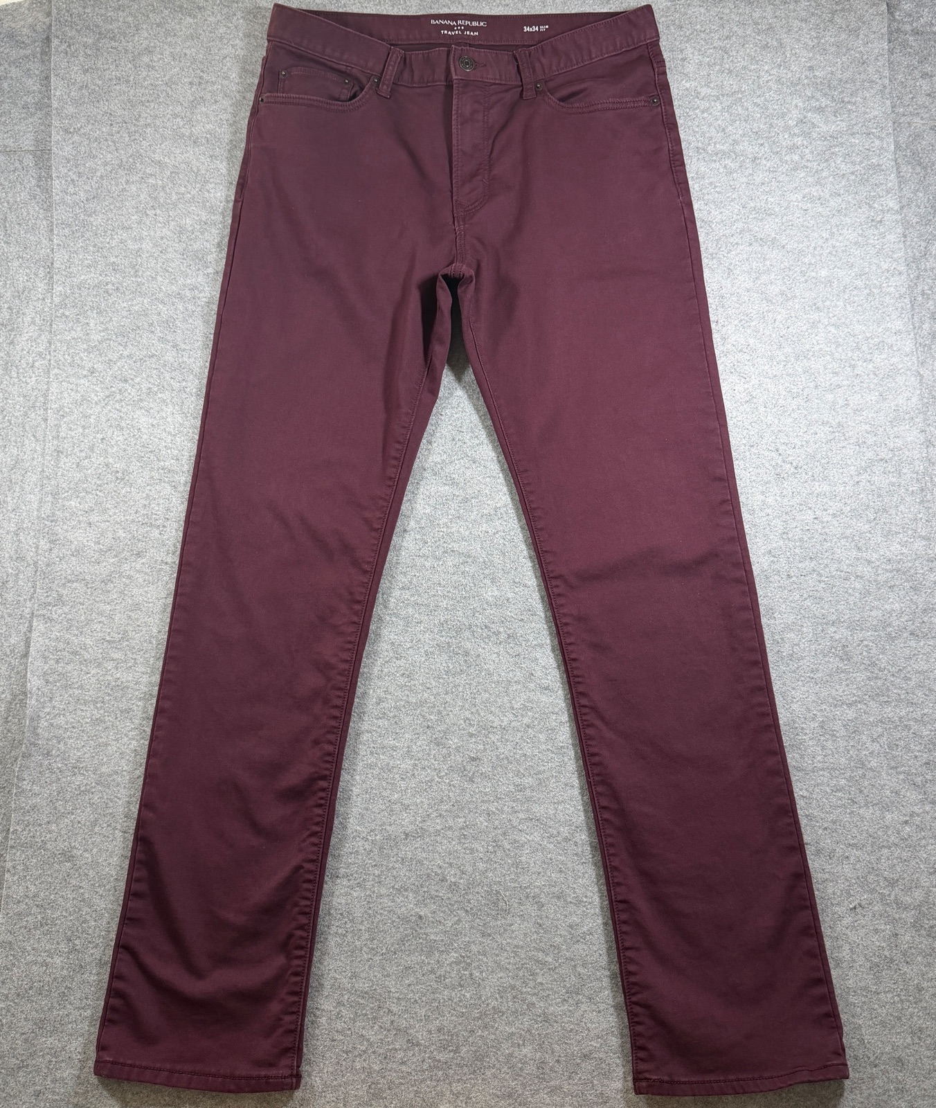 Banana Republic Travel Jeans Mens 34x34 Wine Burgundy Slim Stretch Denim Pants