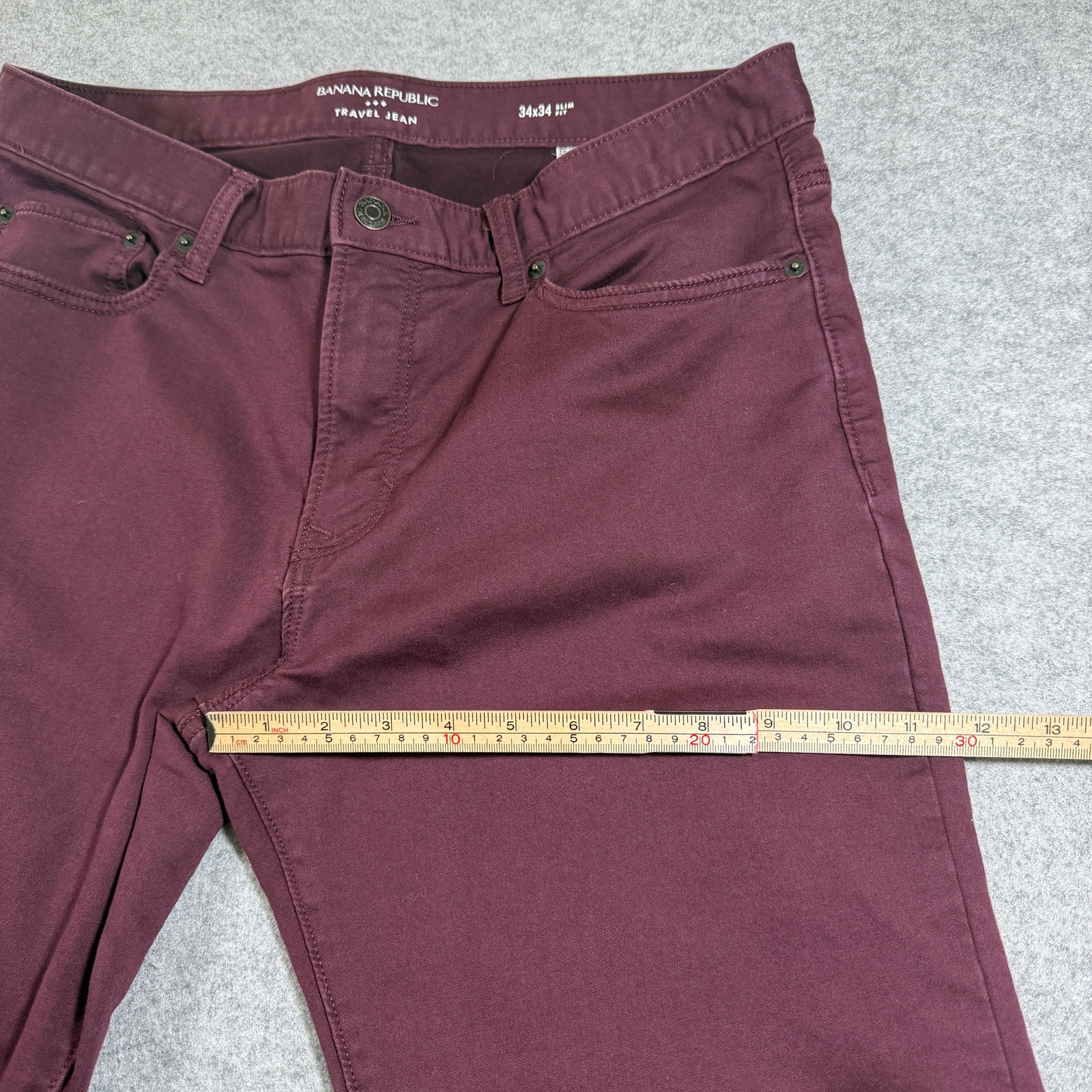 Banana Republic Travel Jeans Mens 34x34 Wine Burgundy Slim Stretch Denim Pants thumbnail 8