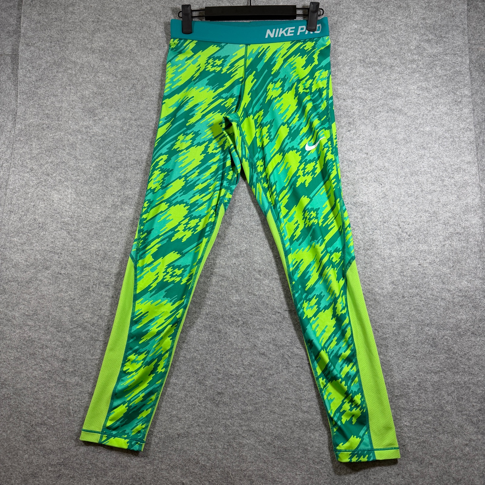Nike Pro Compression Leggings Womens XL Neon Green Camo Running Yoga Training