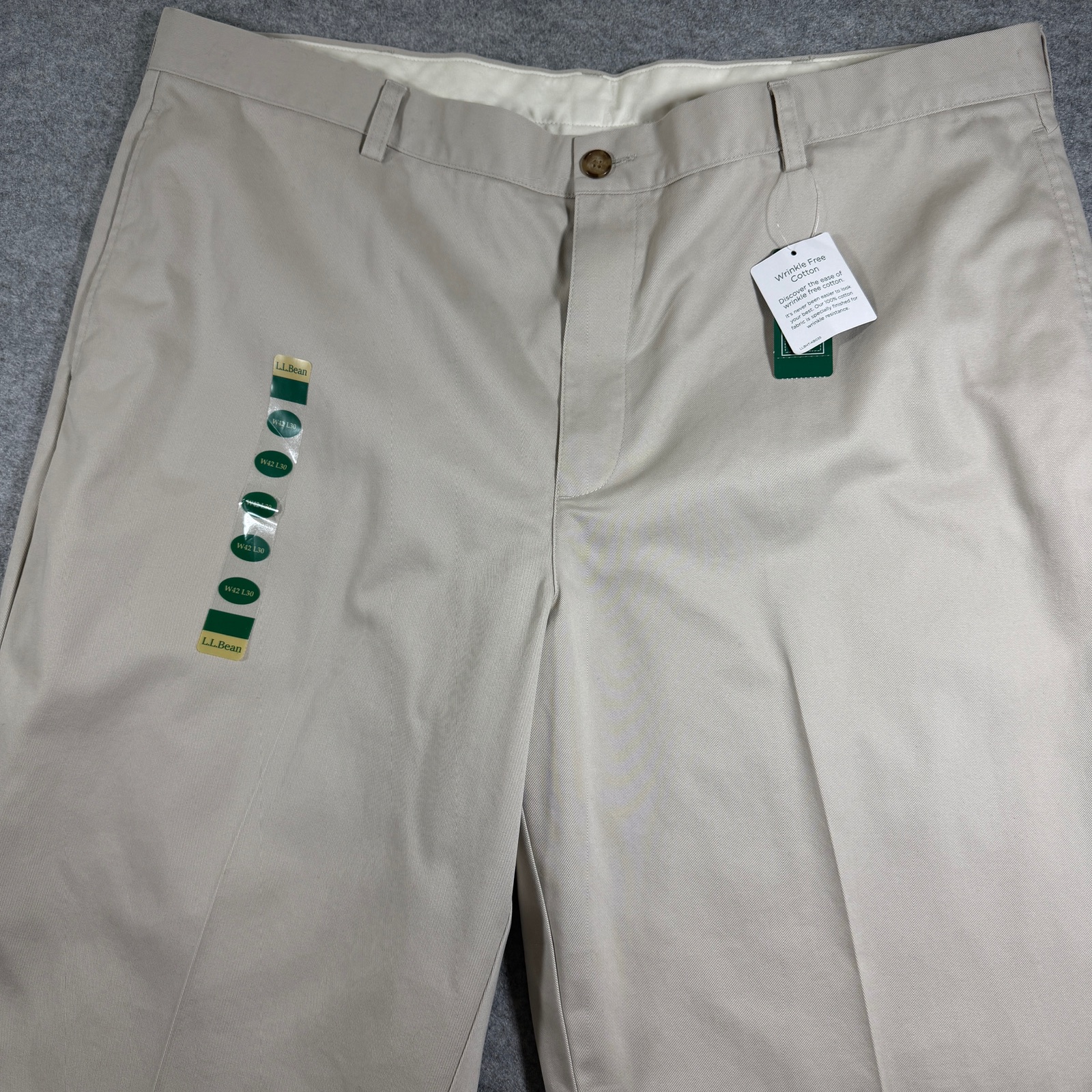 L.L.Bean Double L Chino Pants Mens 42x30 Khaki NWT Cotton Flat Front Natural Fit thumbnail 4