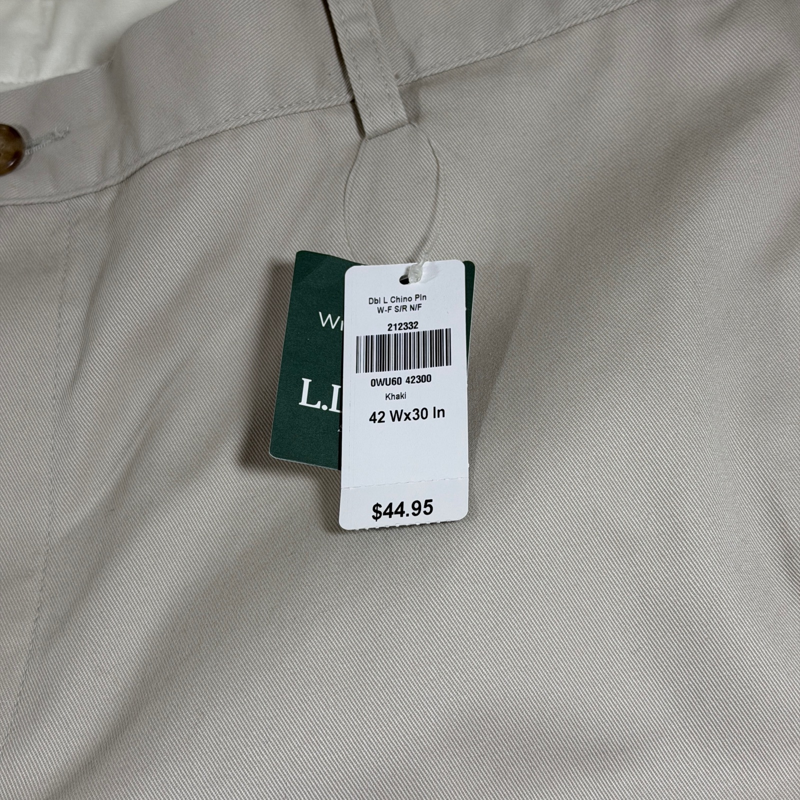 L.L.Bean Double L Chino Pants Mens 42x30 Khaki NWT Cotton Flat Front Natural Fit thumbnail 8