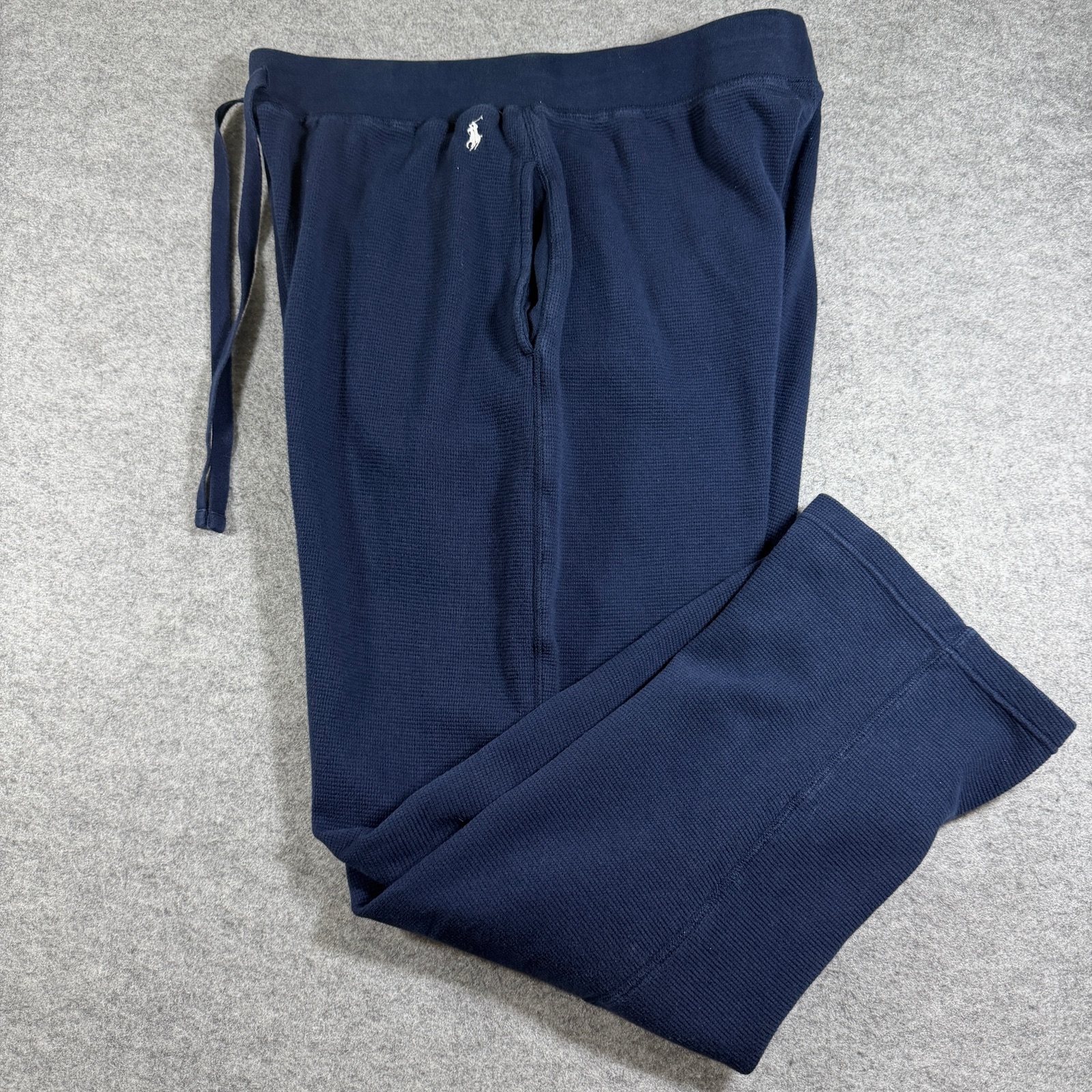 Polo Ralph Lauren Waffle Thermal Pants Mens L Navy Drawstring Cotton Lounge thumbnail 3