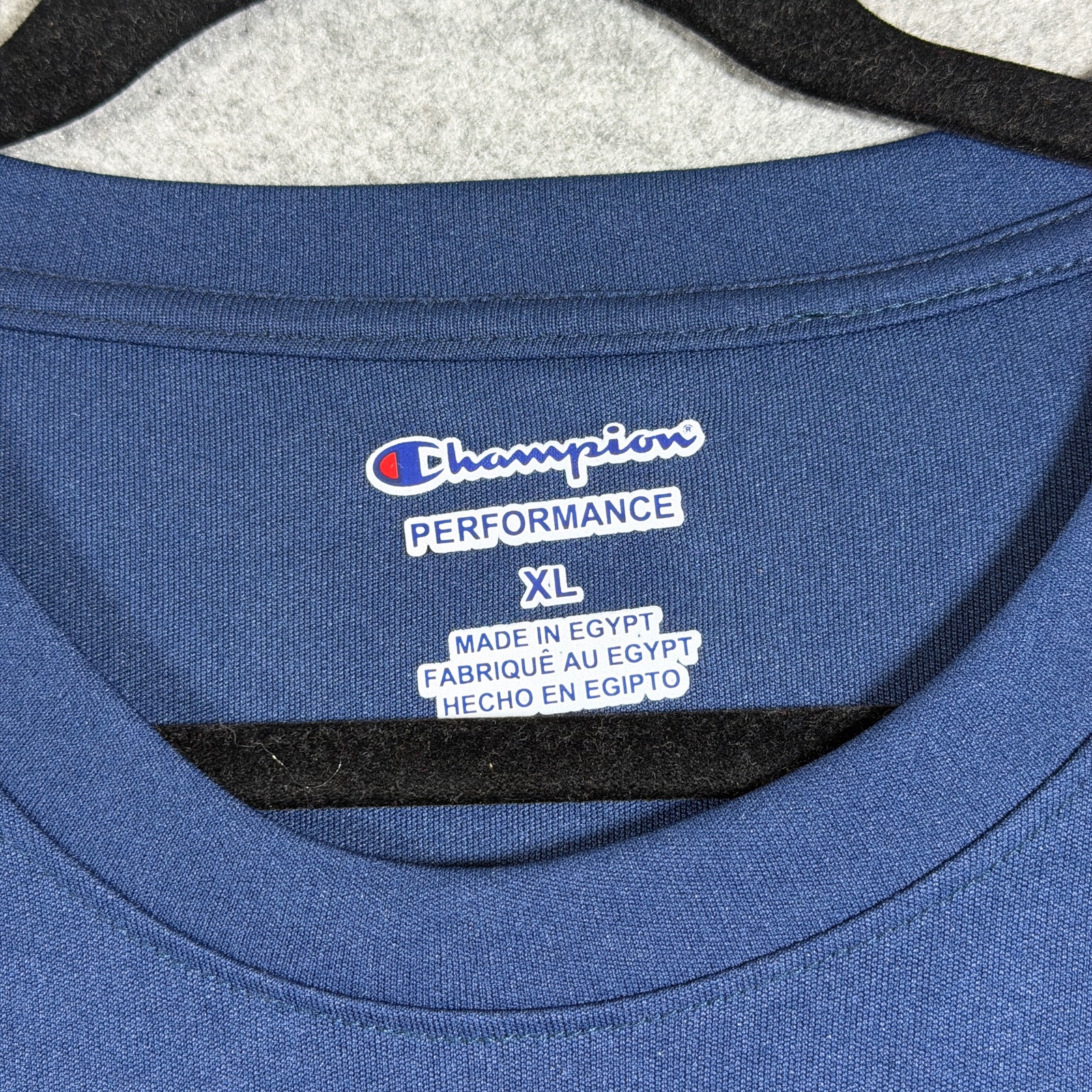 Champion Performance T-Shirt Mens XL Navy Blue Script Logo Crew Neck Lightweight thumbnail 3