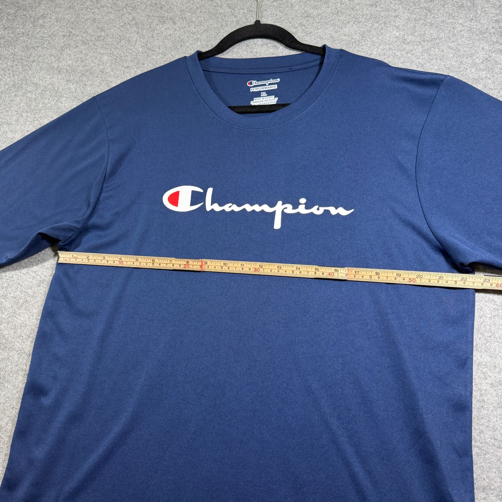Champion Performance T-Shirt Mens XL Navy Blue Script Logo Crew Neck Lightweight thumbnail 5