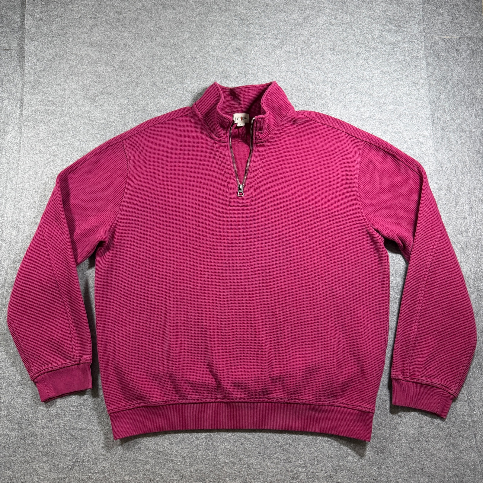 Vintage J.Crew Oarsmen 1/4 Zip Pullover Mens L Pink Waffle Knit Cotton Preppy