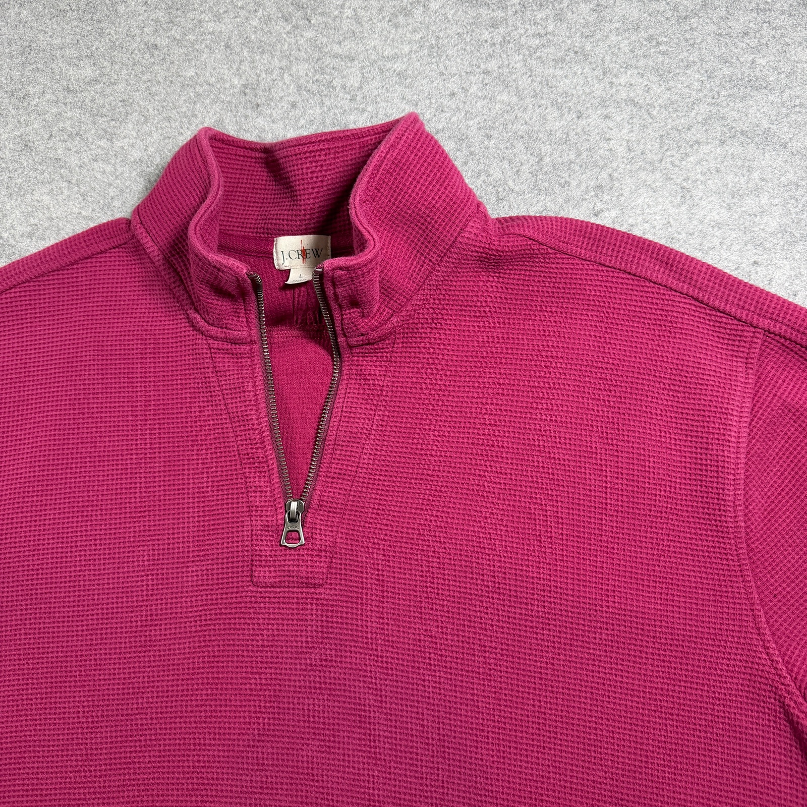 Vintage J.Crew Oarsmen 1/4 Zip Pullover Mens L Pink Waffle Knit Cotton Preppy thumbnail 3