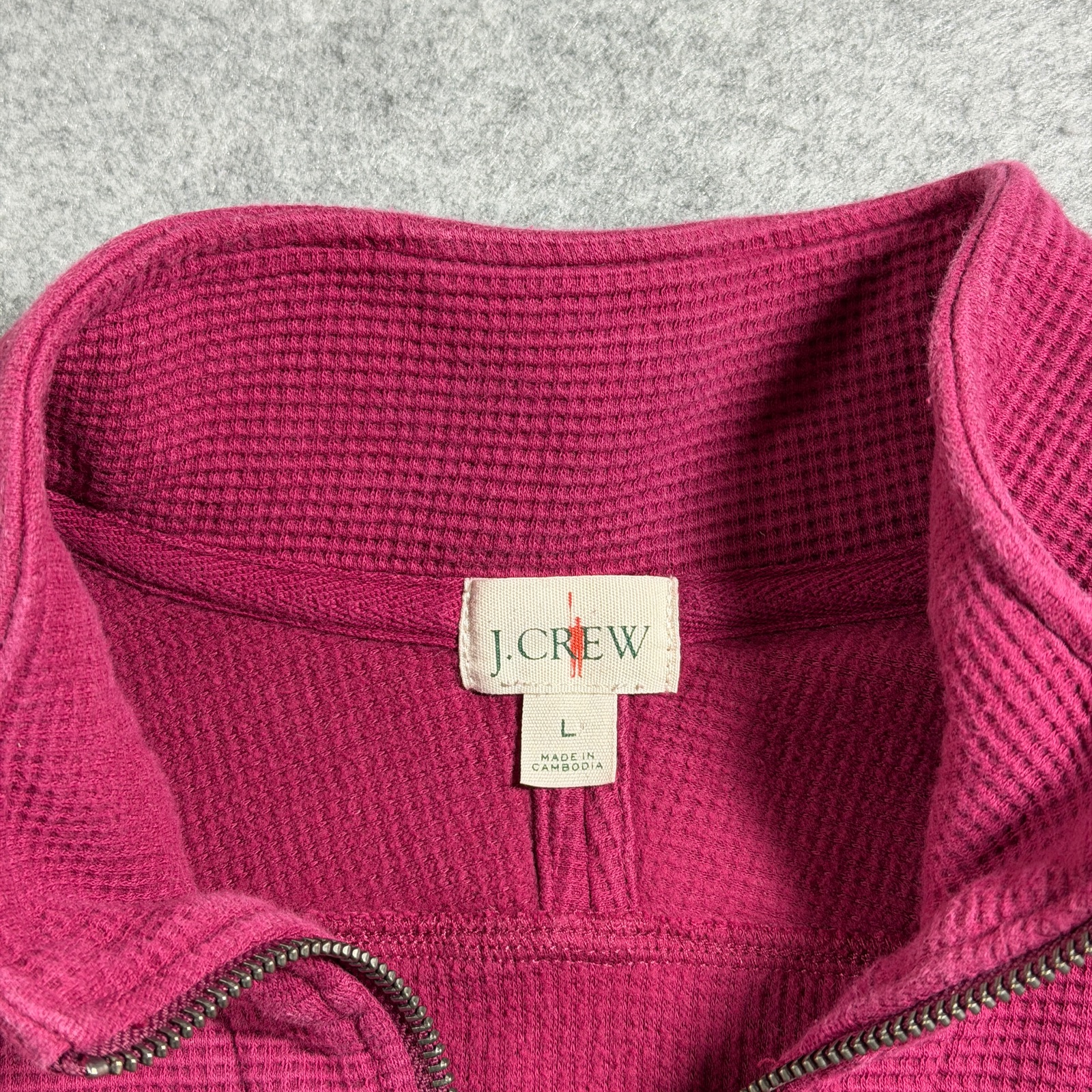 Vintage J.Crew Oarsmen 1/4 Zip Pullover Mens L Pink Waffle Knit Cotton Preppy thumbnail 4