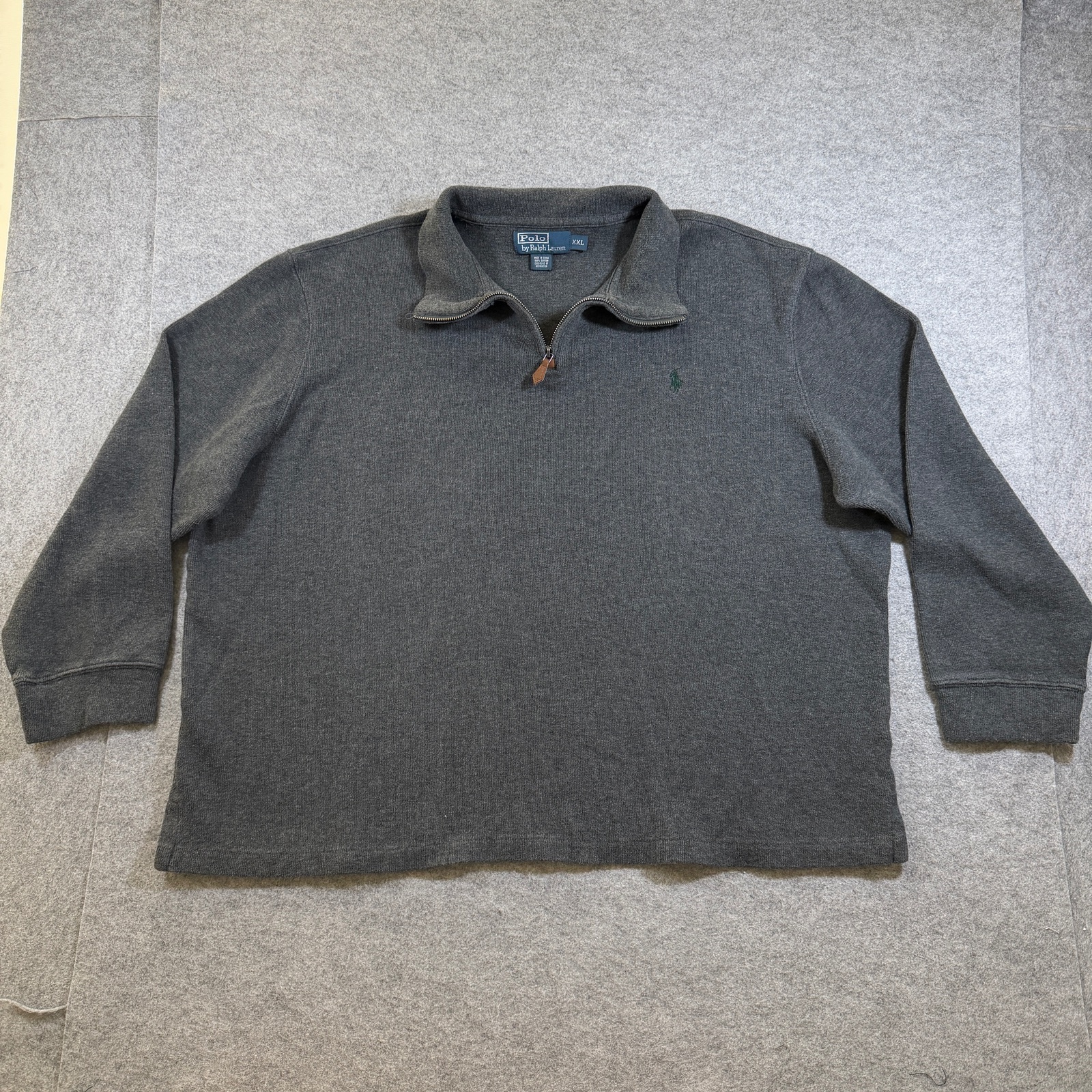 Vintage 90s Polo Ralph Lauren 1/4 Zip Sweater Mens XXL Gray Cotton Ribbed Preppy