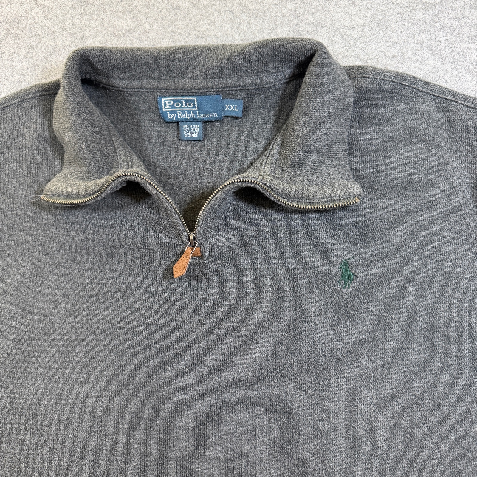 Vintage 90s Polo Ralph Lauren 1/4 Zip Sweater Mens XXL Gray Cotton Ribbed Preppy thumbnail 3