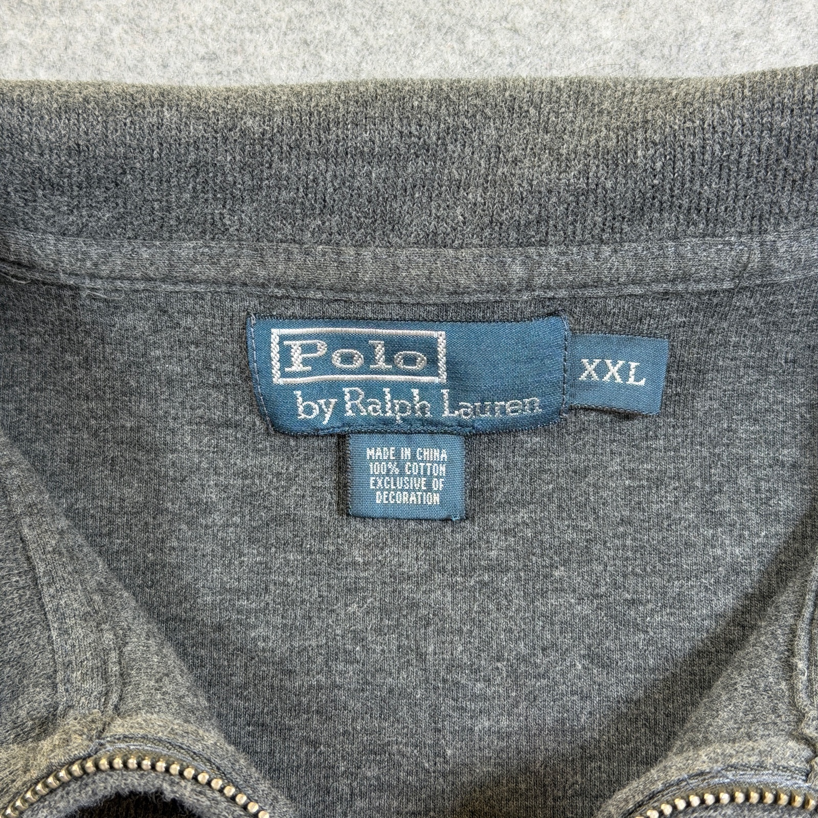 Vintage 90s Polo Ralph Lauren 1/4 Zip Sweater Mens XXL Gray Cotton Ribbed Preppy thumbnail 4