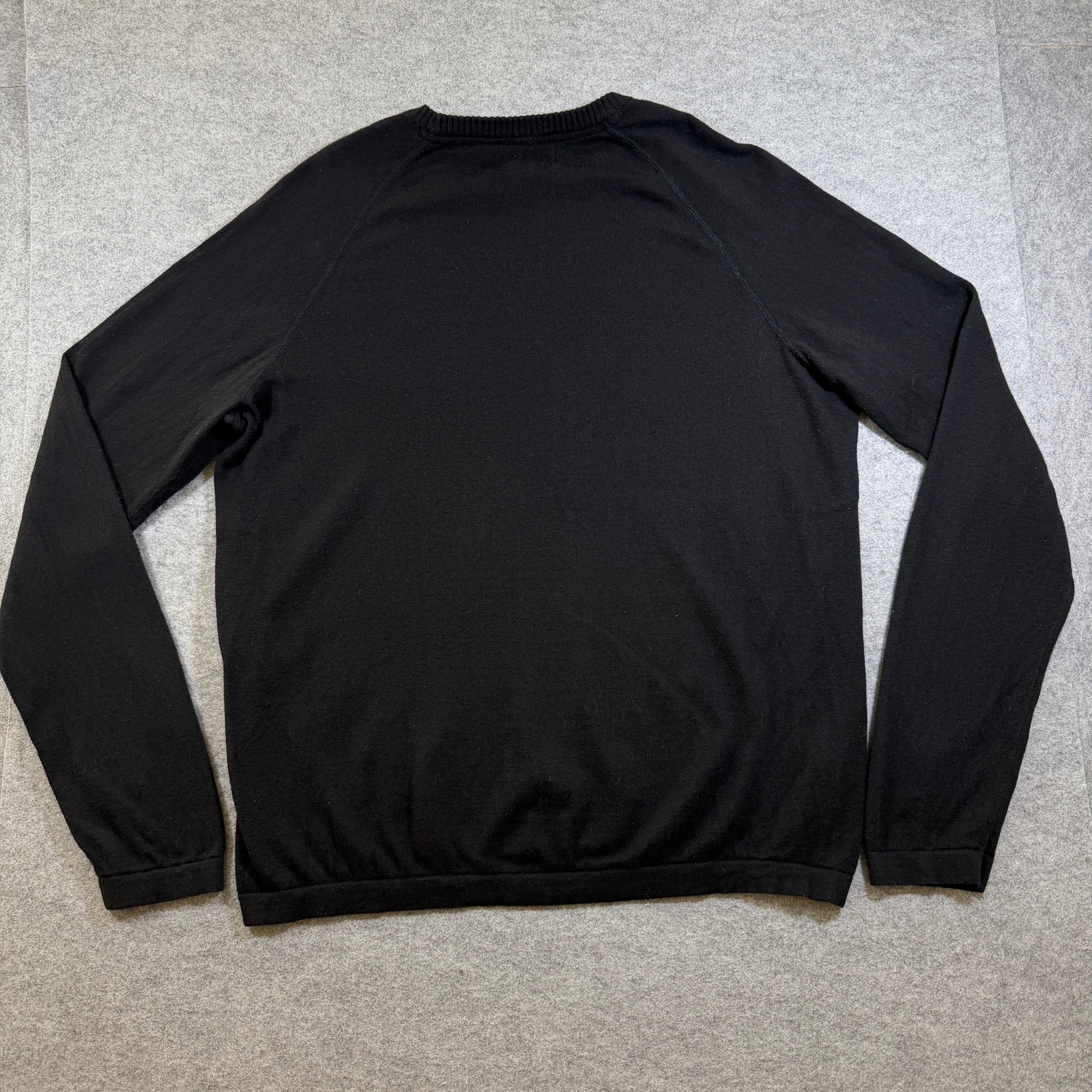 Eddie Bauer Merino Wool Sweater Mens L Black Gray Waffle Knit Raglan Crewneck thumbnail 2