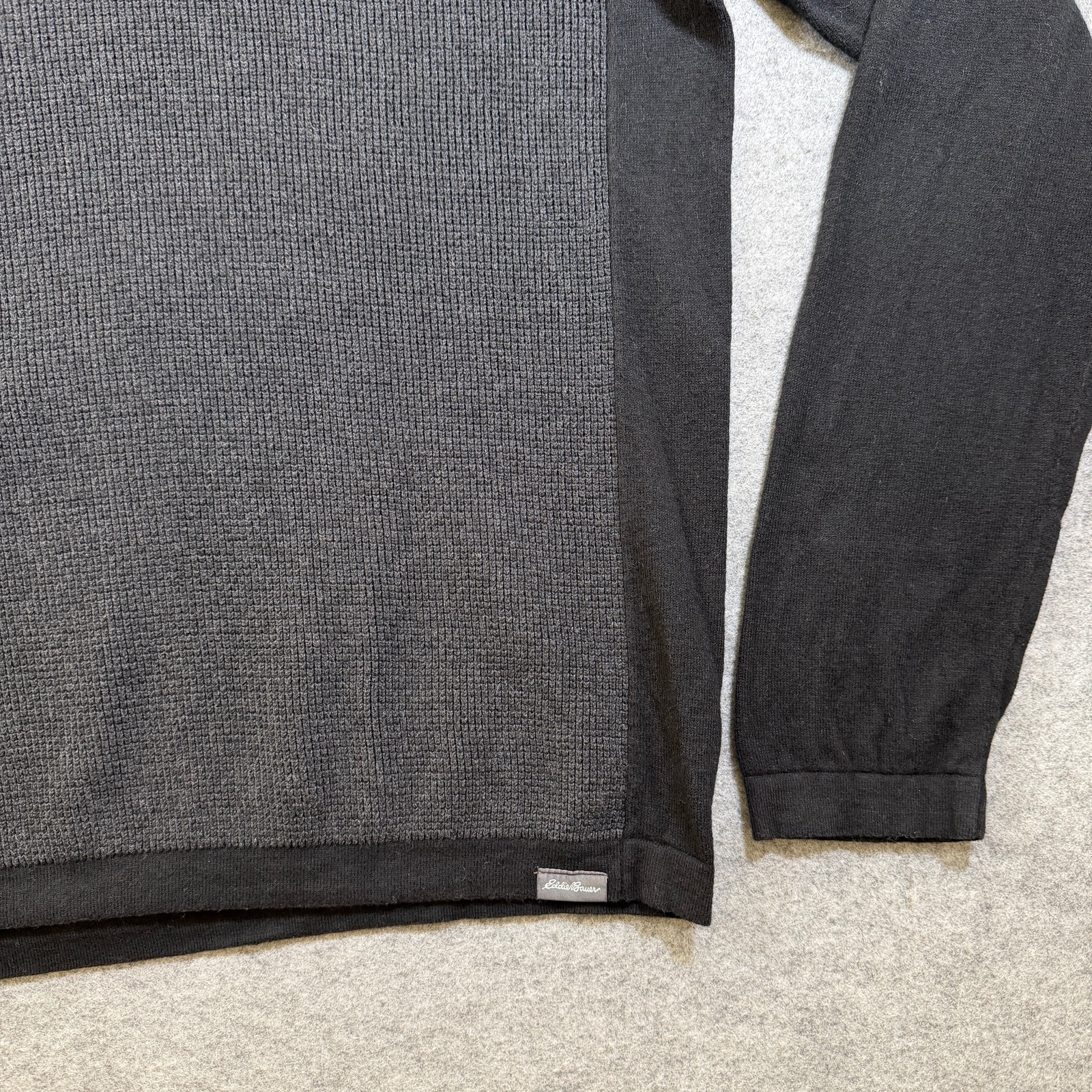 Eddie Bauer Merino Wool Sweater Mens L Black Gray Waffle Knit Raglan Crewneck thumbnail 5