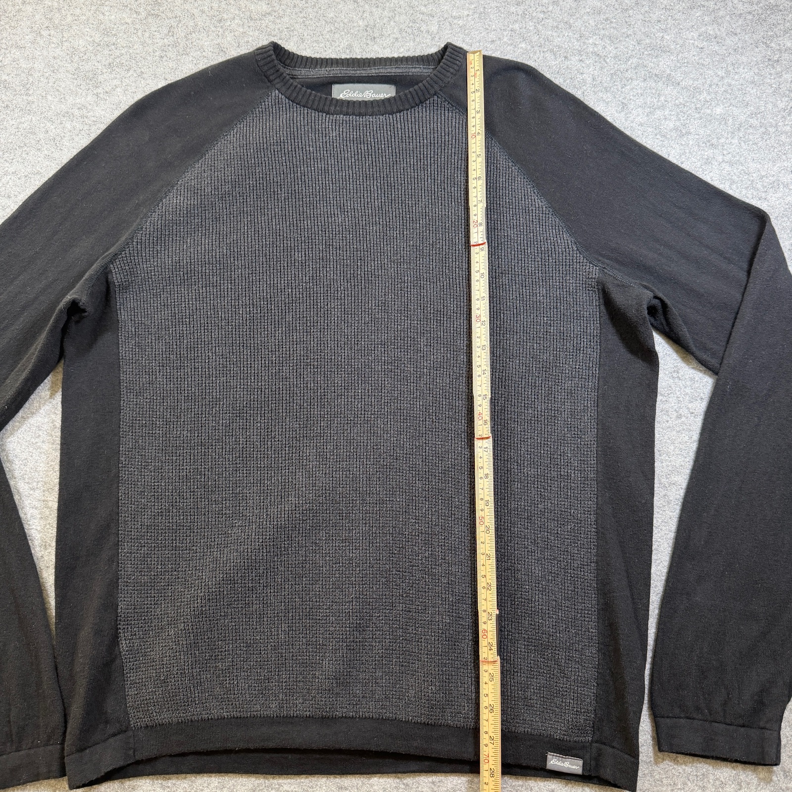 Eddie Bauer Merino Wool Sweater Mens L Black Gray Waffle Knit Raglan Crewneck thumbnail 7
