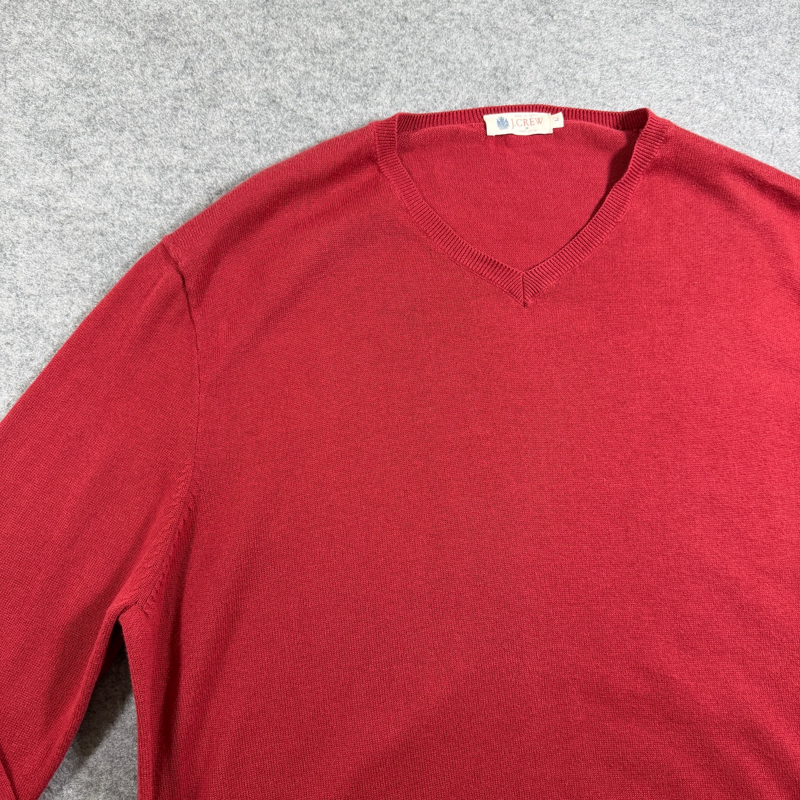 J.Crew V-Neck Knit Sweater Mens L Orange Red Cotton Preppy Classic Pullover thumbnail 3