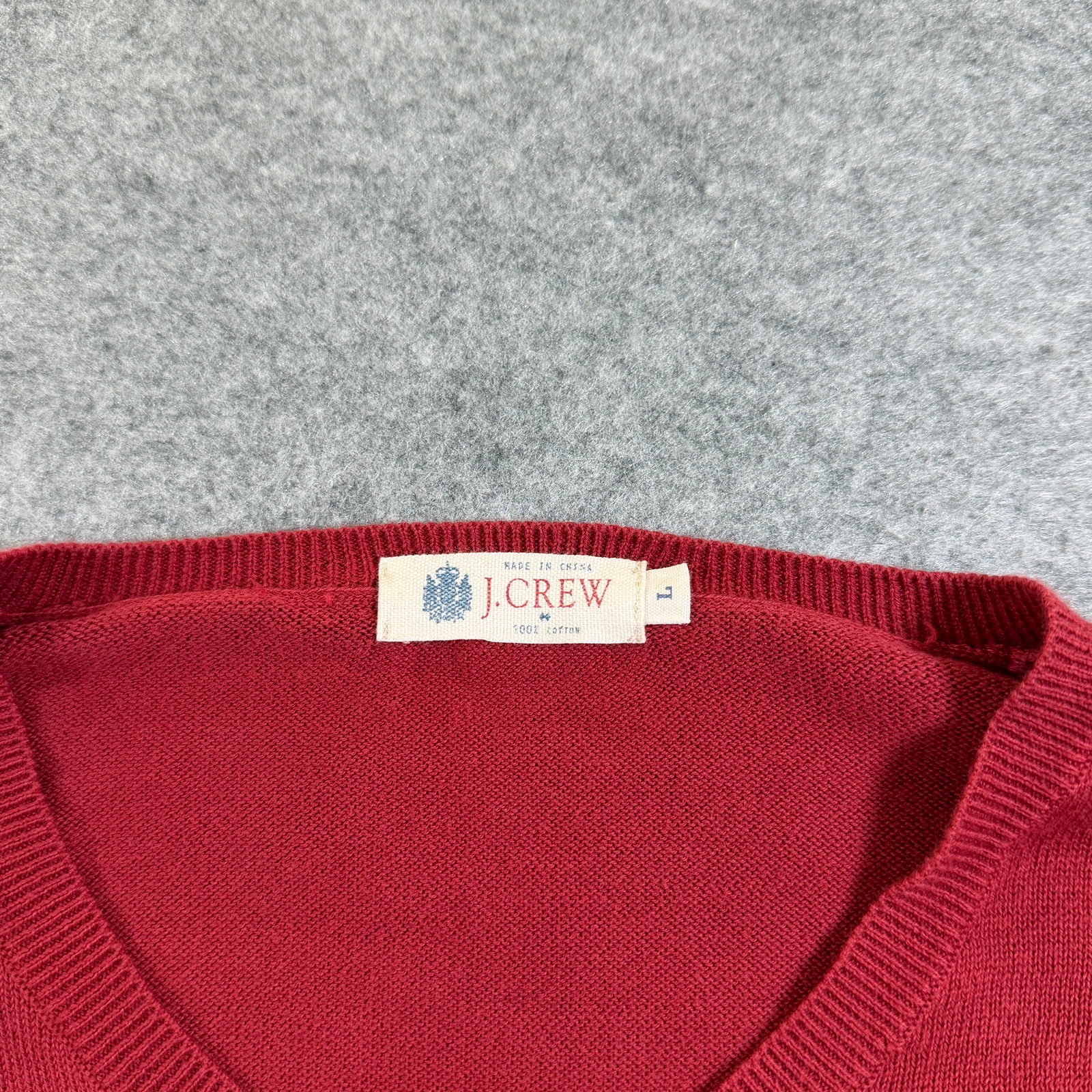 J.Crew V-Neck Knit Sweater Mens L Orange Red Cotton Preppy Classic Pullover thumbnail 4