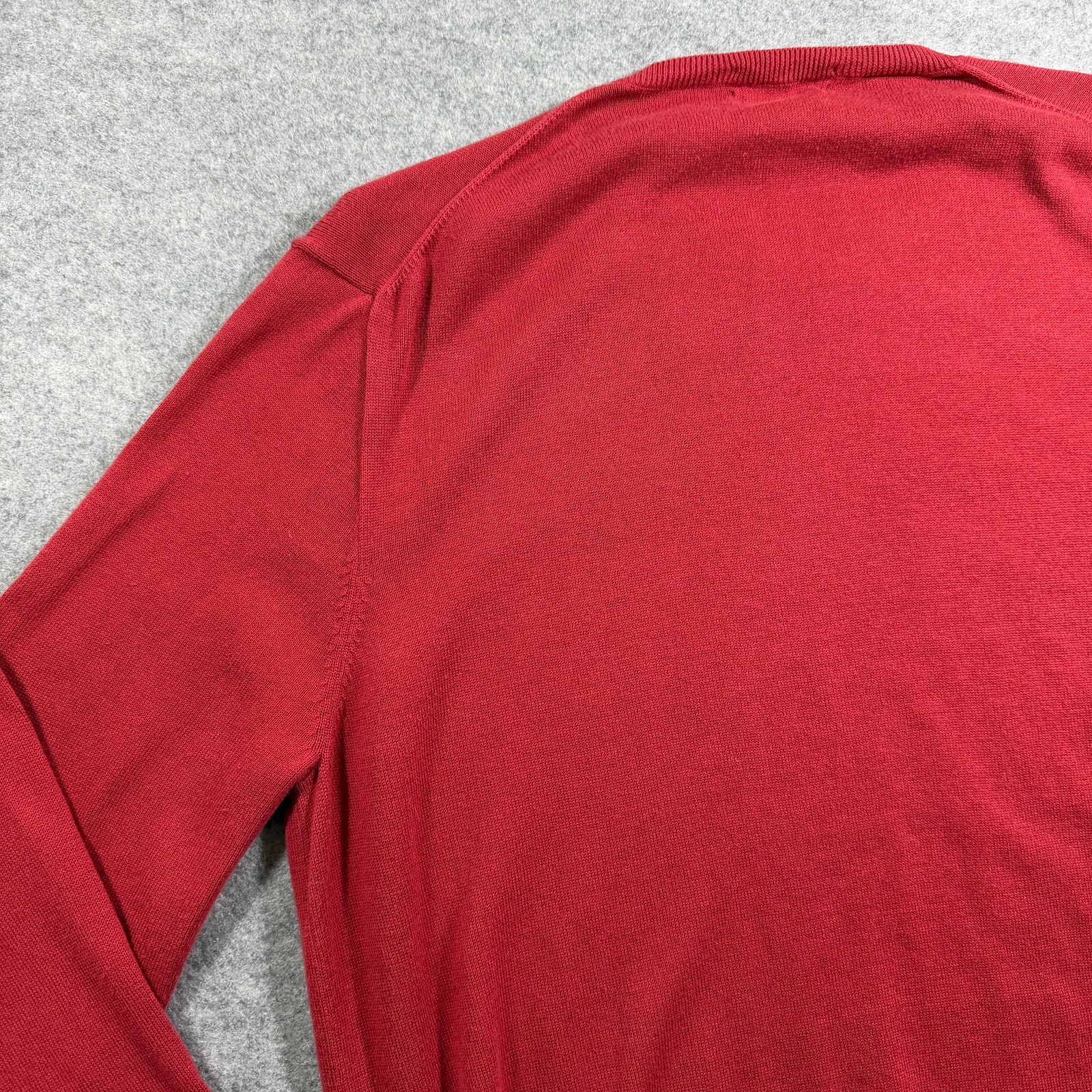 J.Crew V-Neck Knit Sweater Mens L Orange Red Cotton Preppy Classic Pullover thumbnail 5