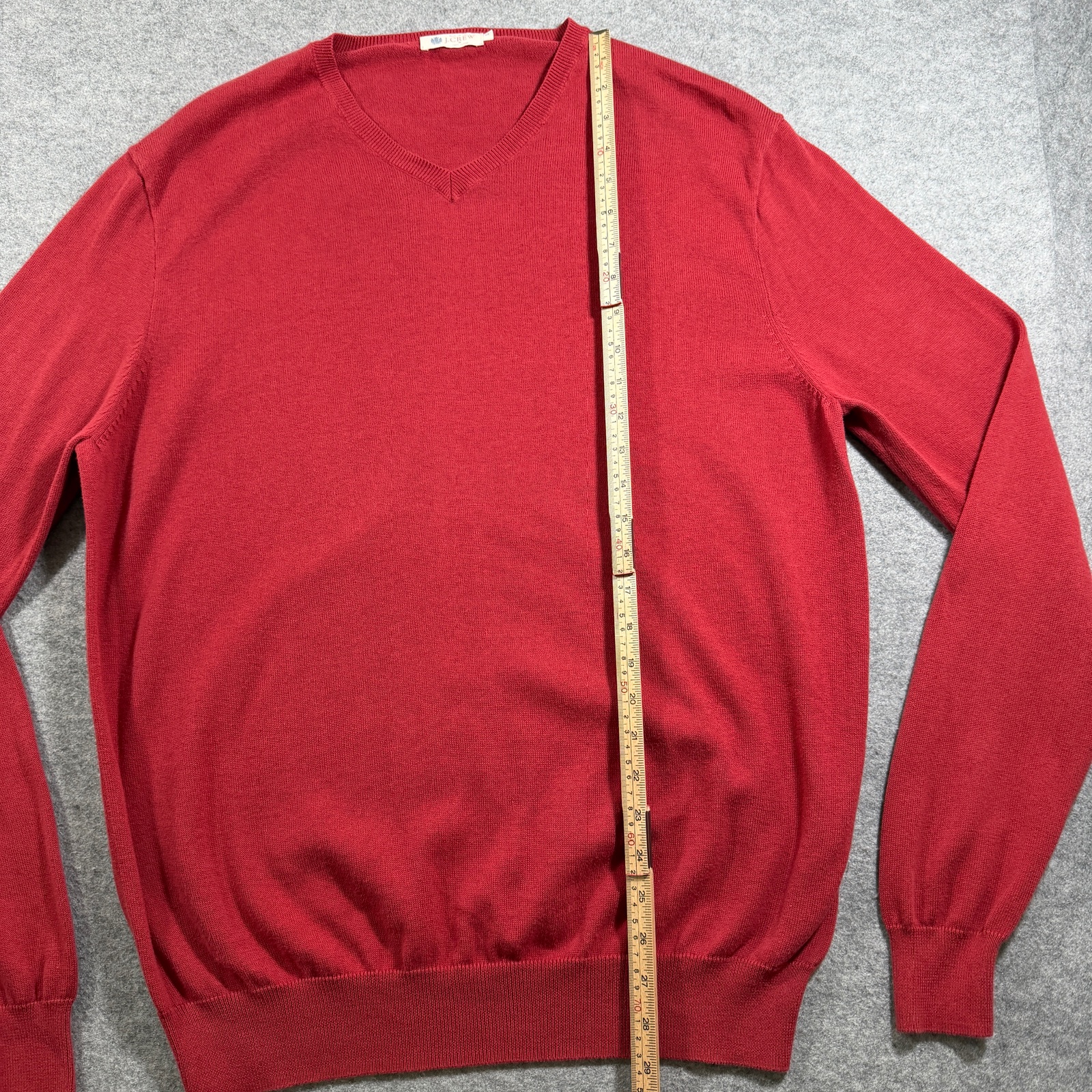 J.Crew V-Neck Knit Sweater Mens L Orange Red Cotton Preppy Classic Pullover thumbnail 7