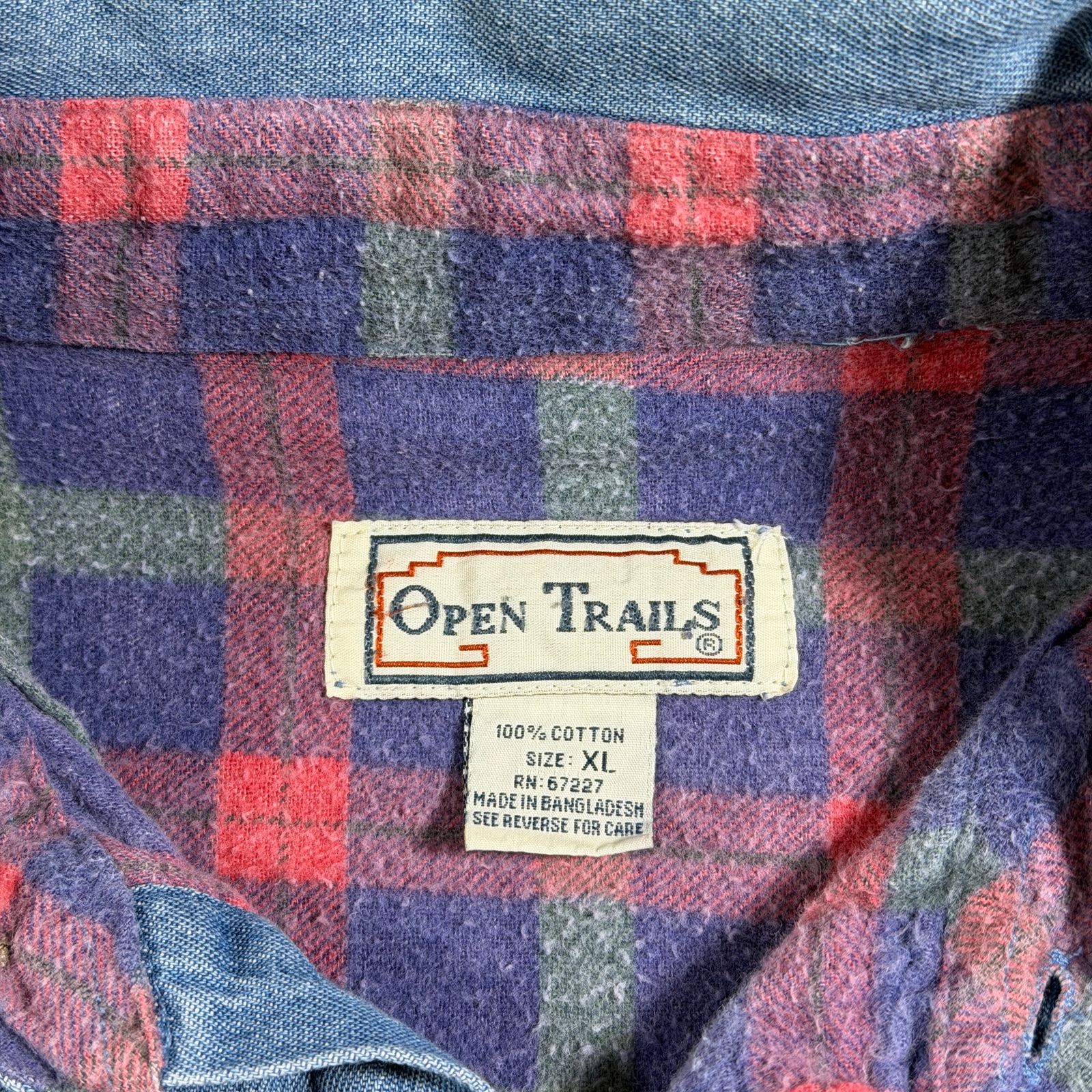 Vintage Open Trails Denim Shirt Jacket Mens XL Blue Flannel Lined Button Up thumbnail 3