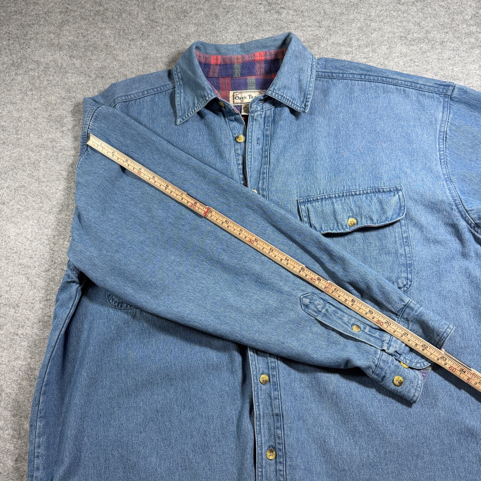 Vintage Open Trails Denim Shirt Jacket Mens XL Blue Flannel Lined Button Up thumbnail 8