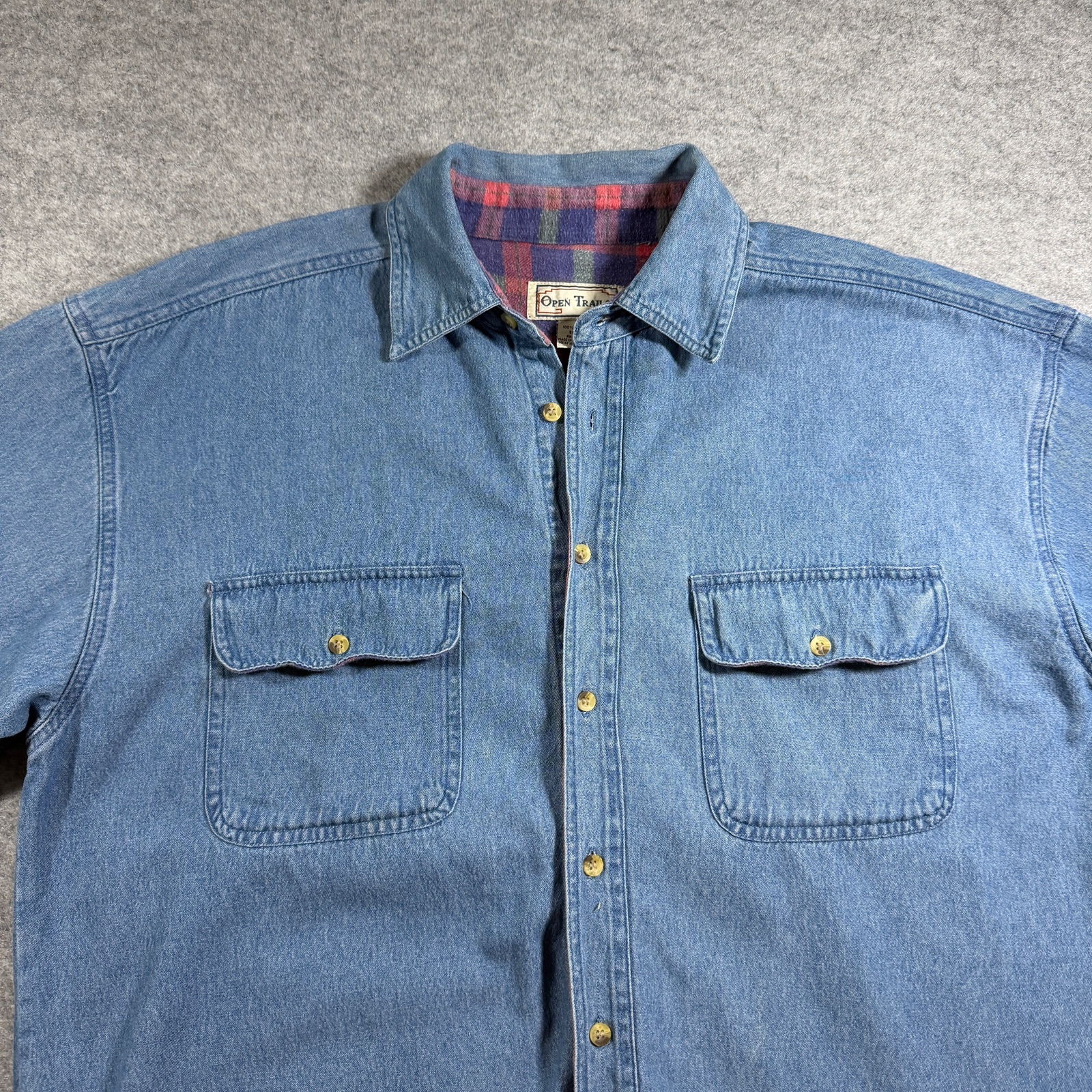 Vintage Open Trails Denim Shirt Jacket Mens XL Blue Flannel Lined Button Up thumbnail 9