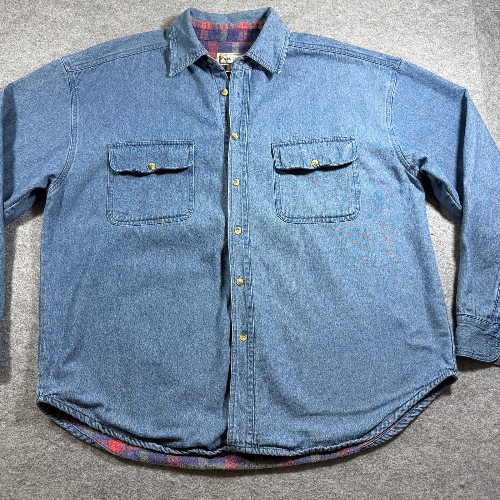 Vintage Open Trails Denim Shirt Jacket Mens XL Blue Flannel Lined Button Up thumbnail 10