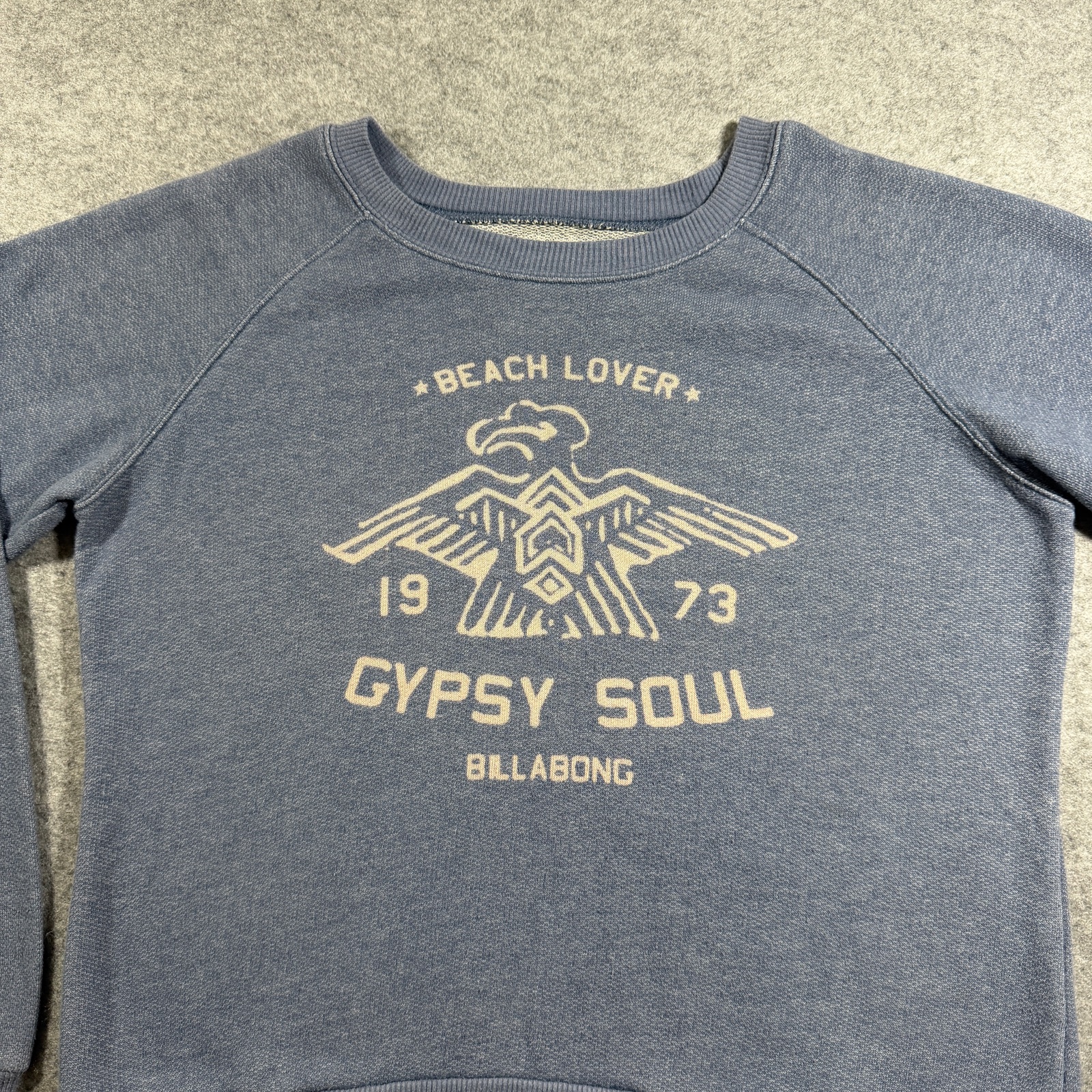 Billabong Gypsy Soul Sweatshirt Womens L Faded Blue Eagle Graphic Raglan thumbnail 4