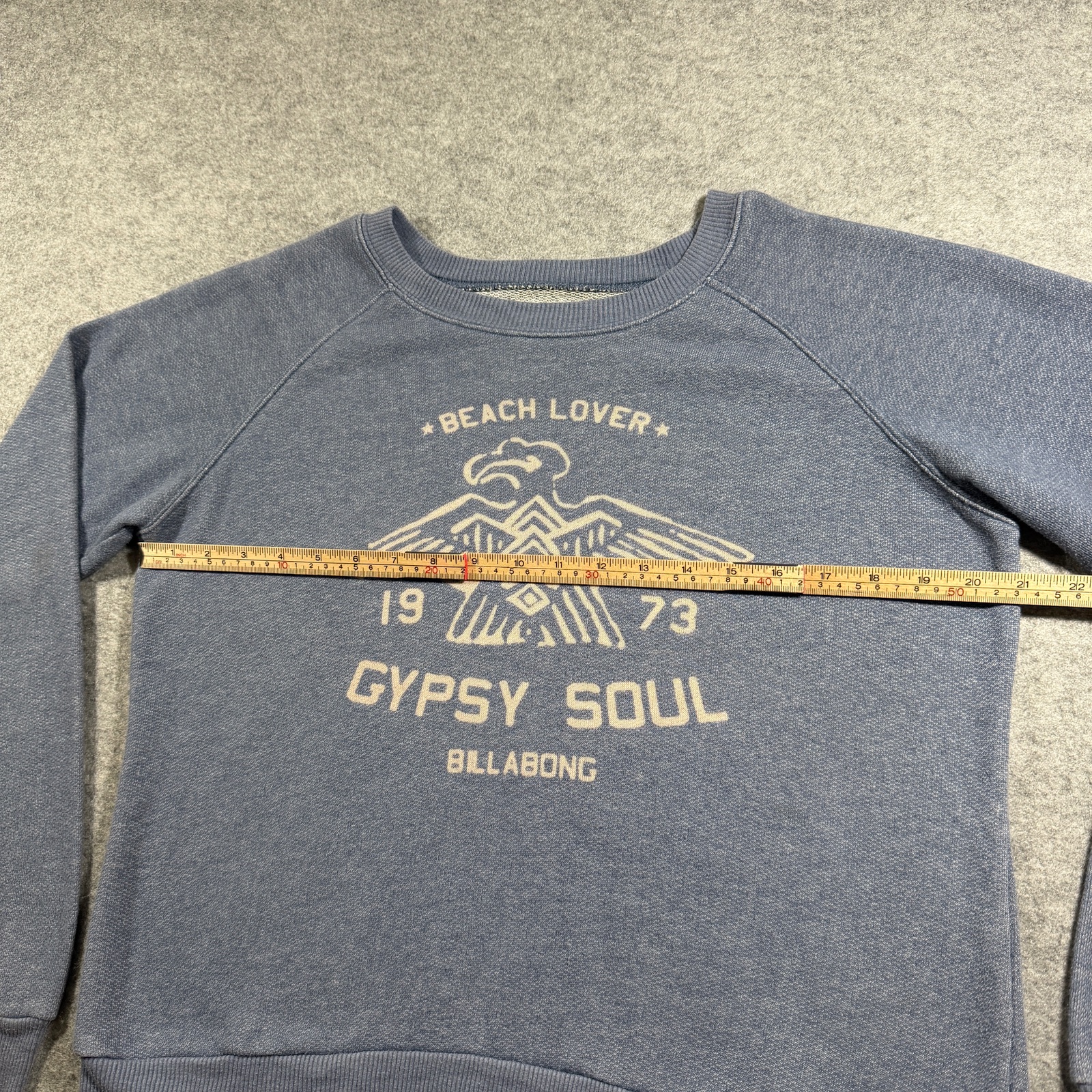 Billabong Gypsy Soul Sweatshirt Womens L Faded Blue Eagle Graphic Raglan thumbnail 6