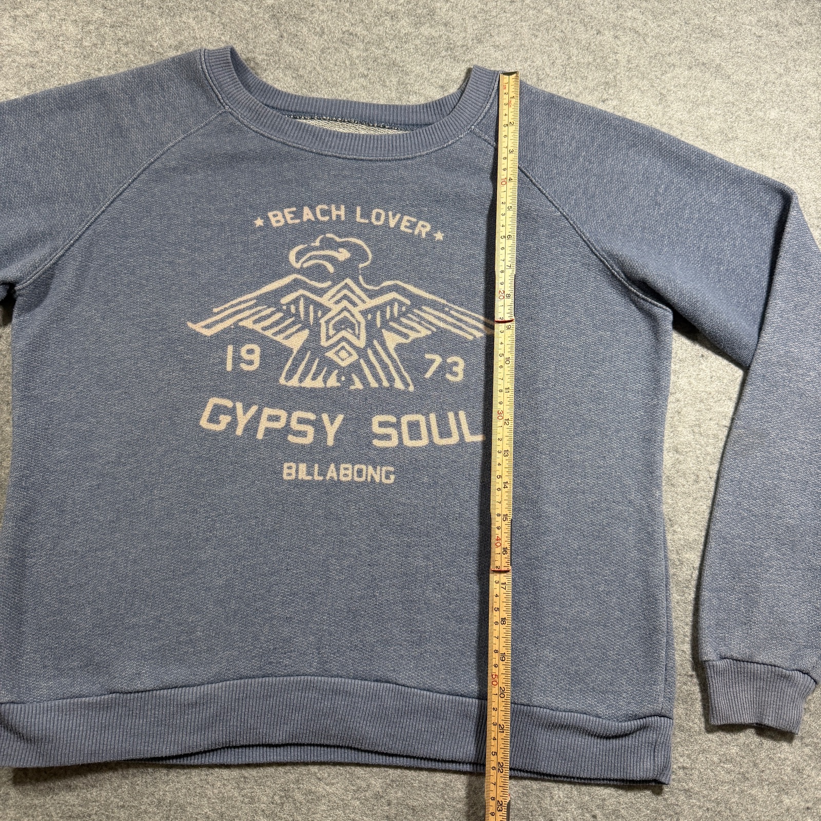 Billabong Gypsy Soul Sweatshirt Womens L Faded Blue Eagle Graphic Raglan thumbnail 7