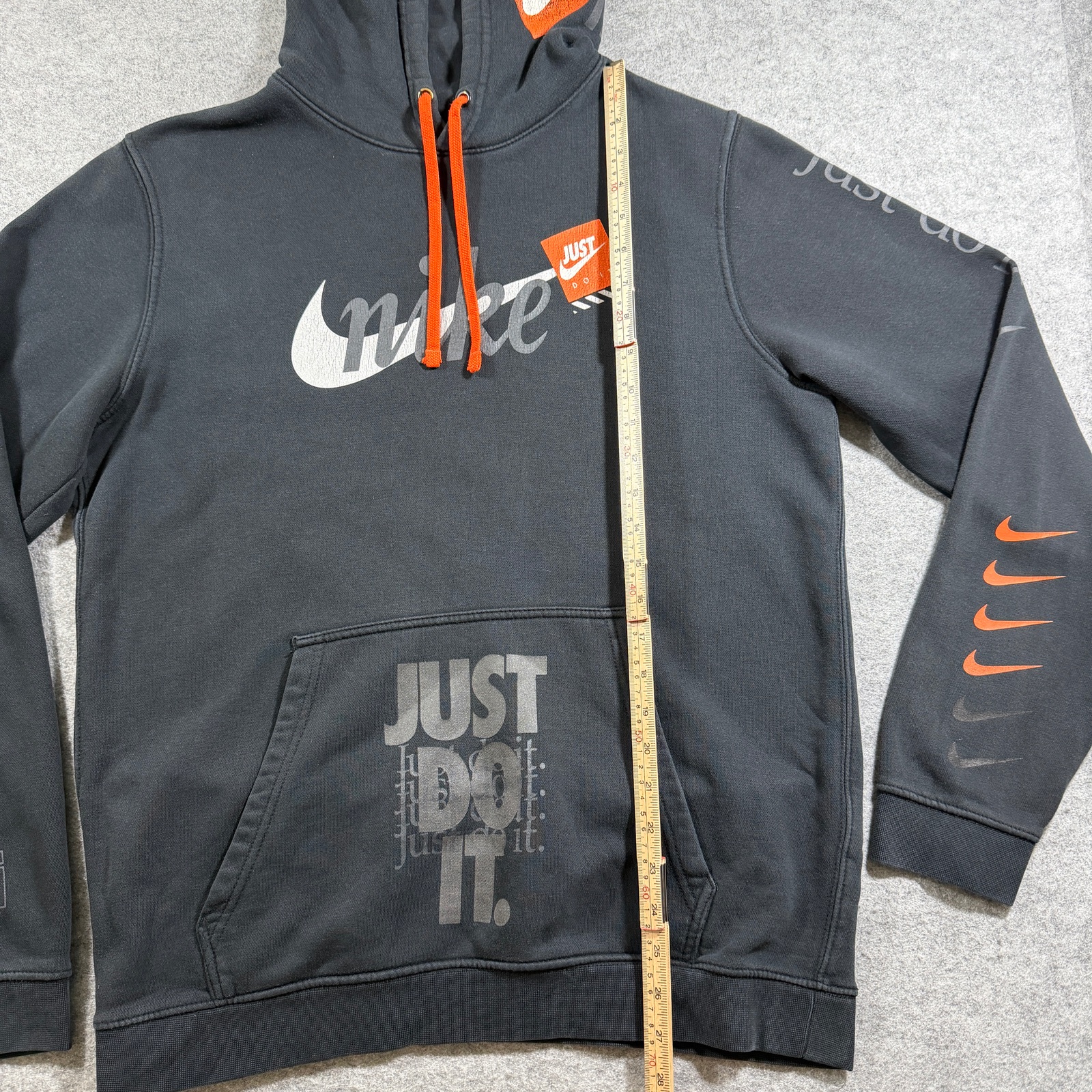 Nike Just Do It All Over Graphic Hoodie Mens L Black Pullover Fleece Drawstring thumbnail 6